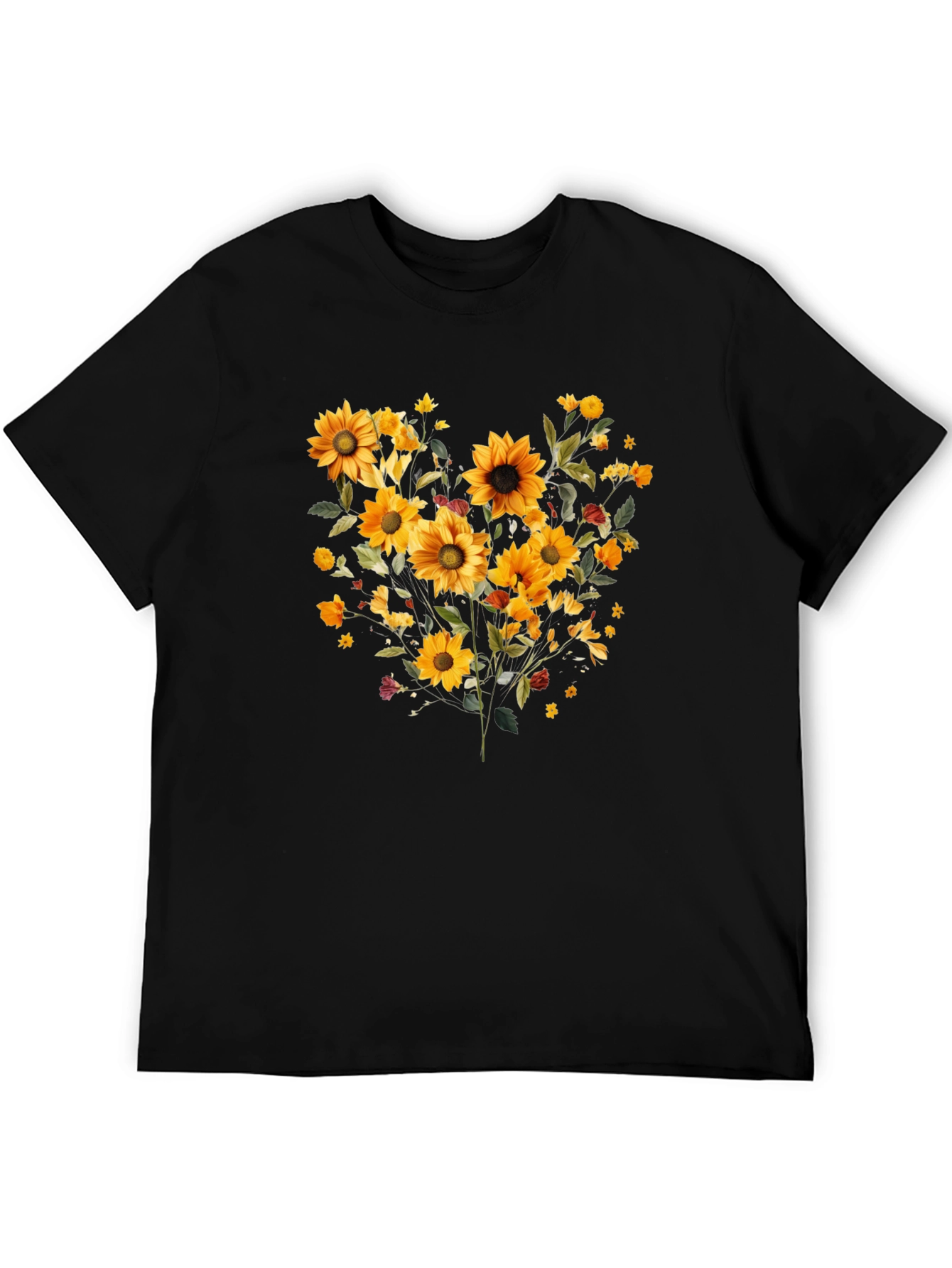 Sunflower Bouquet Graphic Print Black Tee