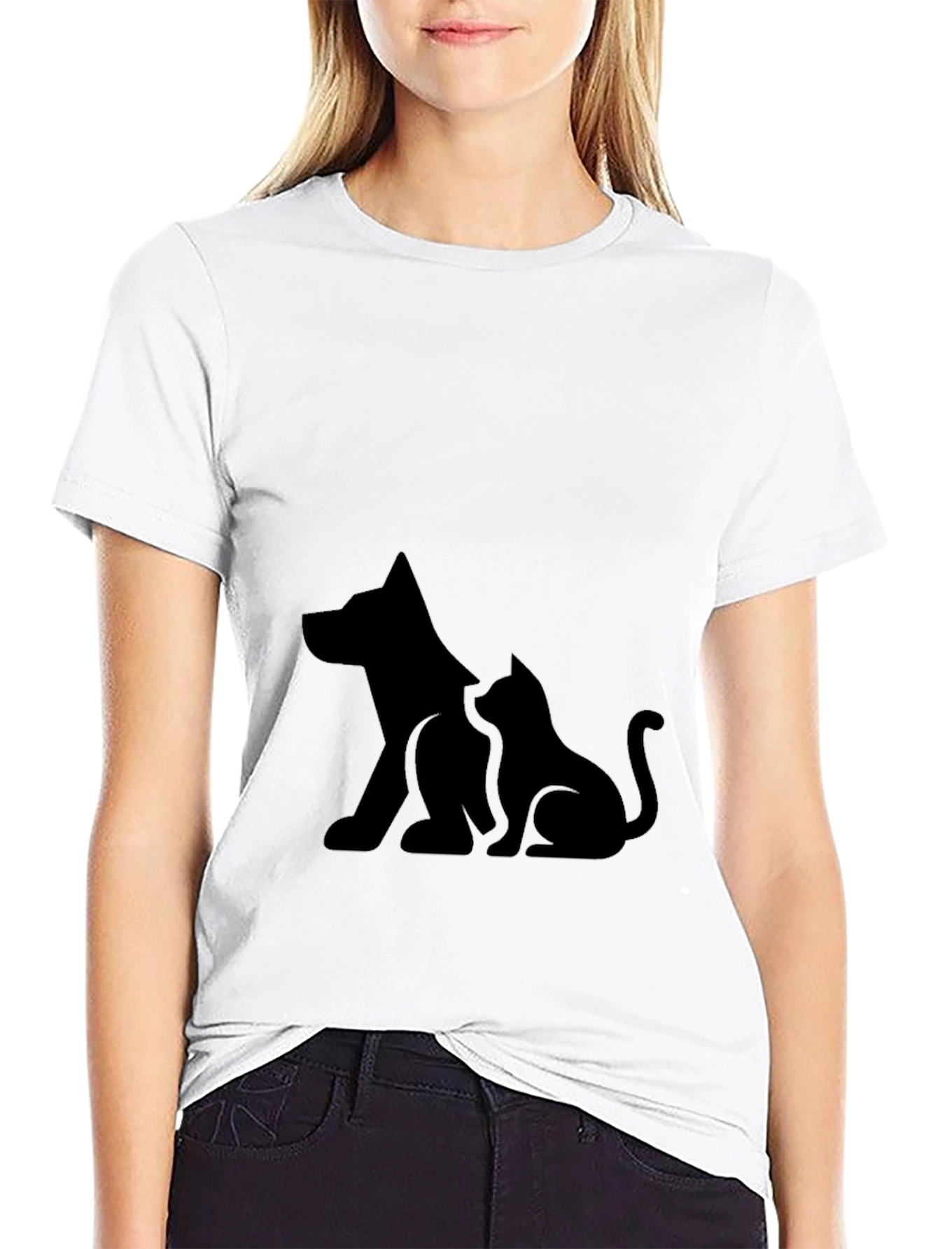 Dog and Cat Silhouette Graphic T-Shirt