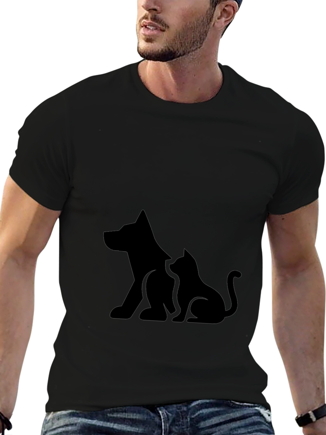 Dog and Cat Silhouette Graphic T-Shirt