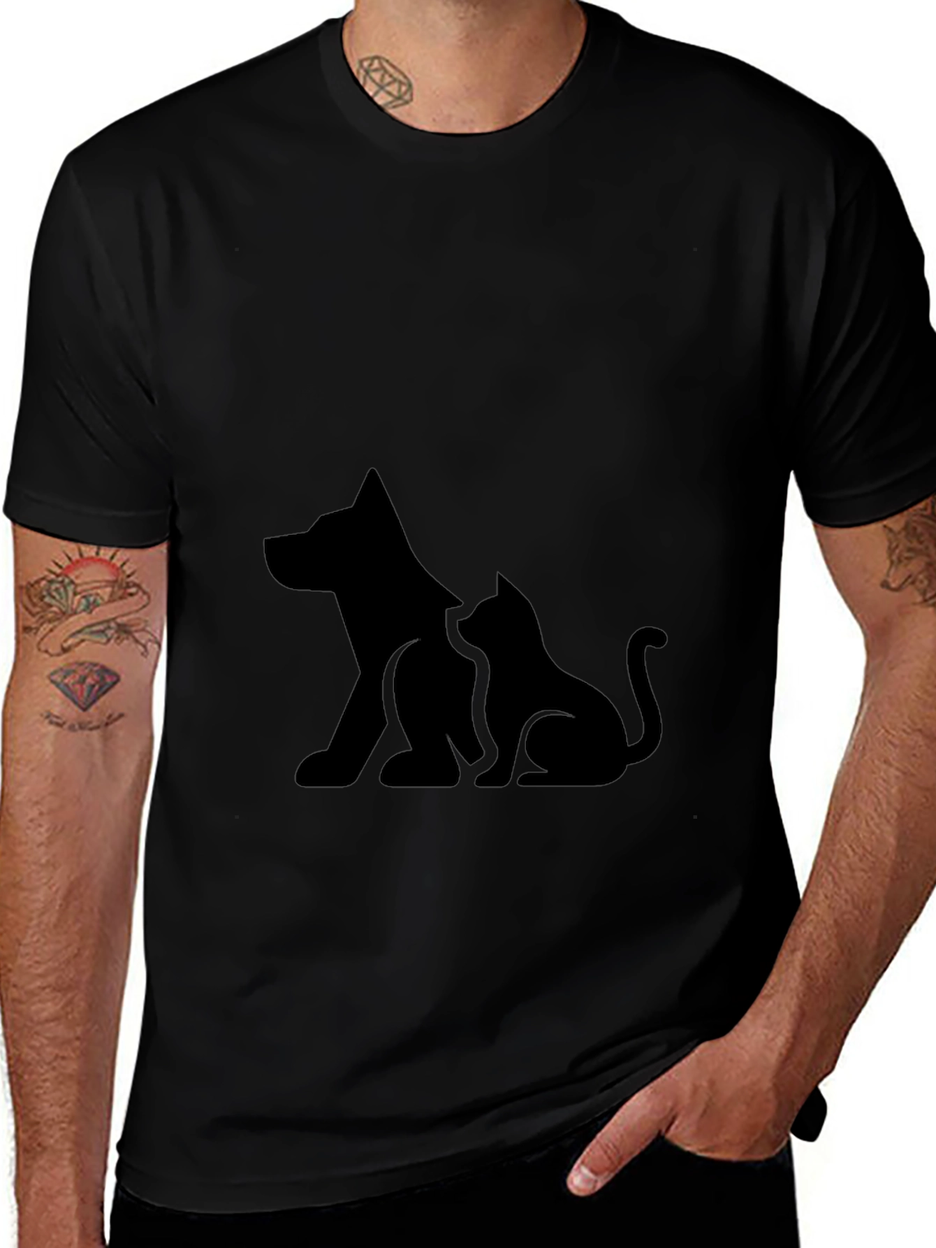 Dog and Cat Silhouette Graphic T-Shirt