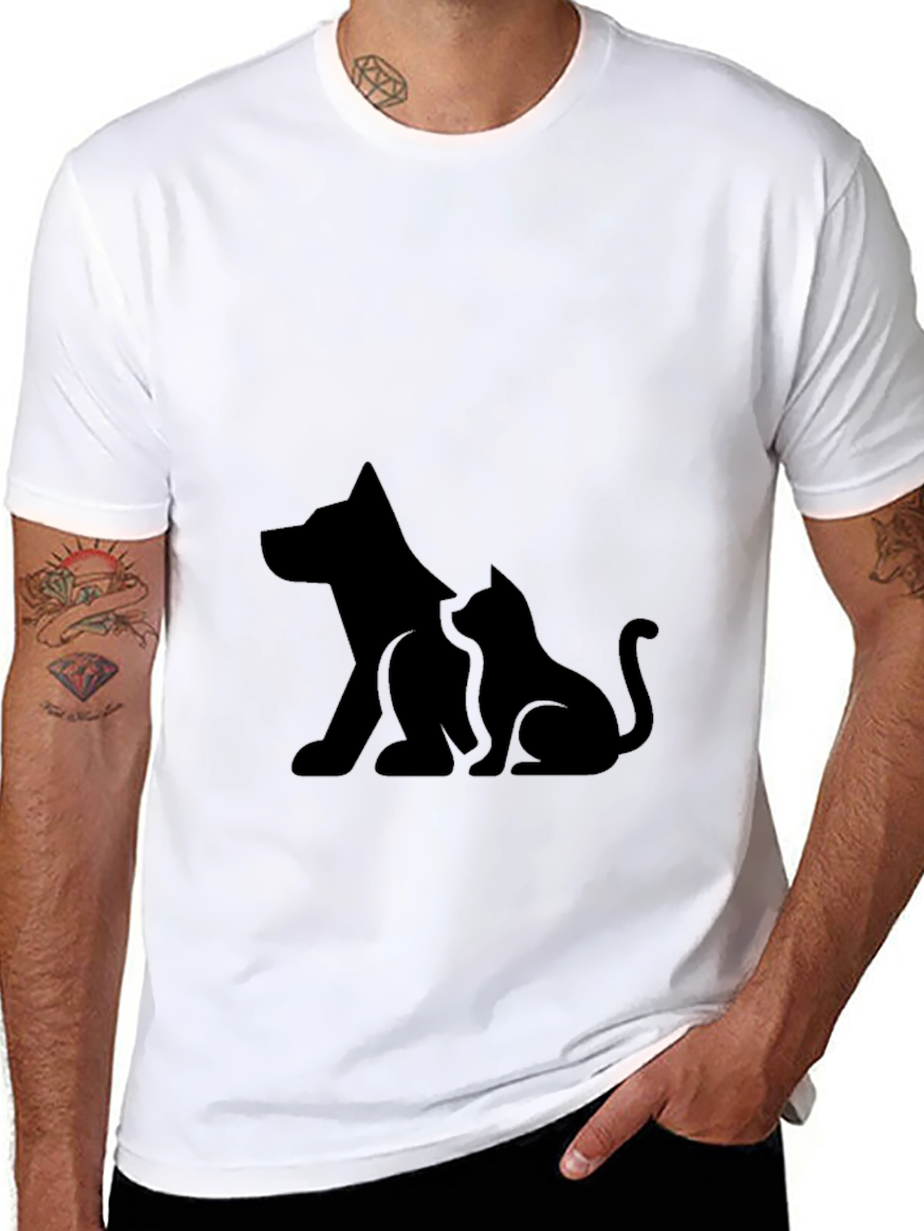 Dog and Cat Silhouette Graphic T-Shirt