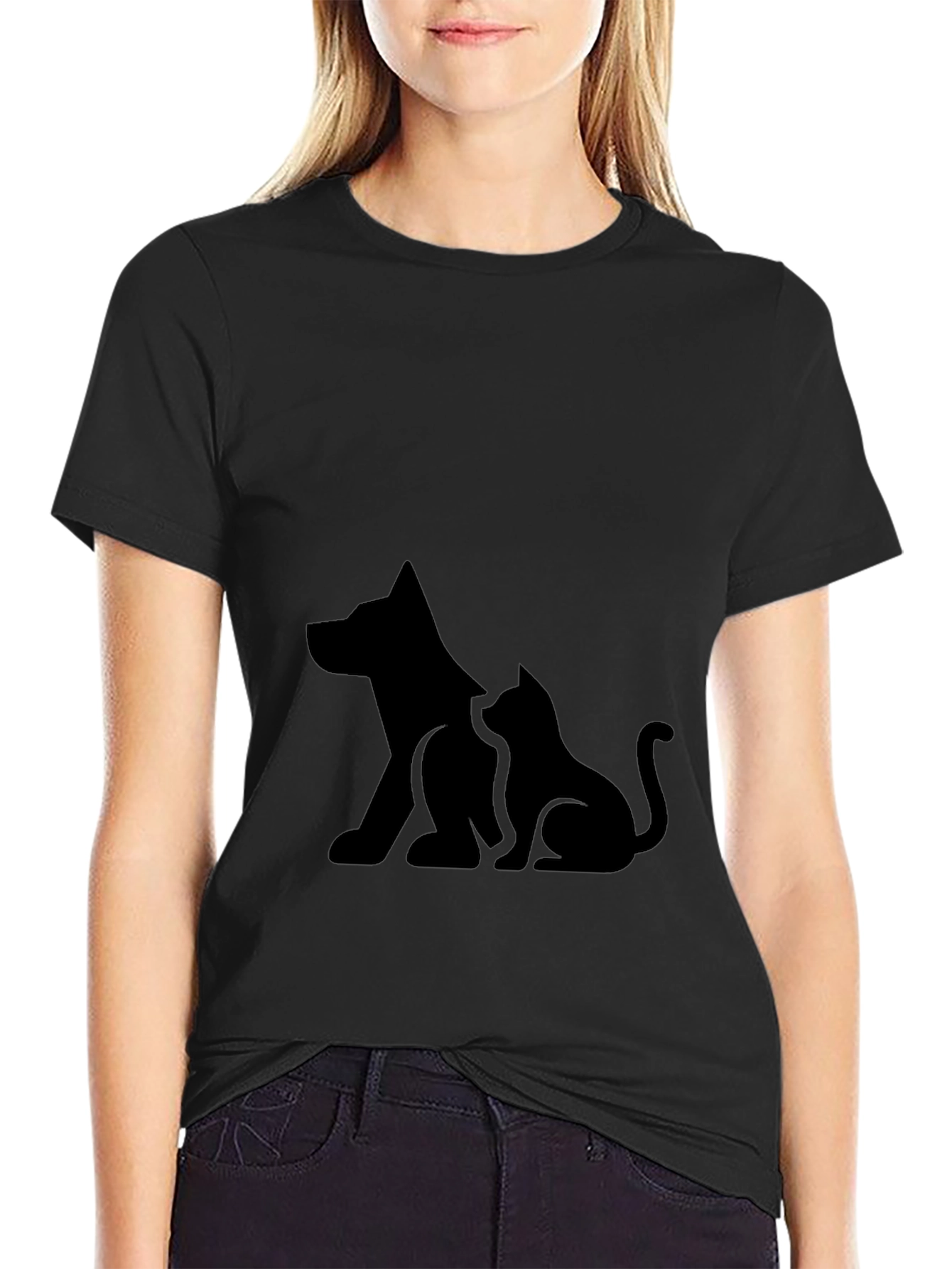 Dog and Cat Silhouette Graphic T-Shirt