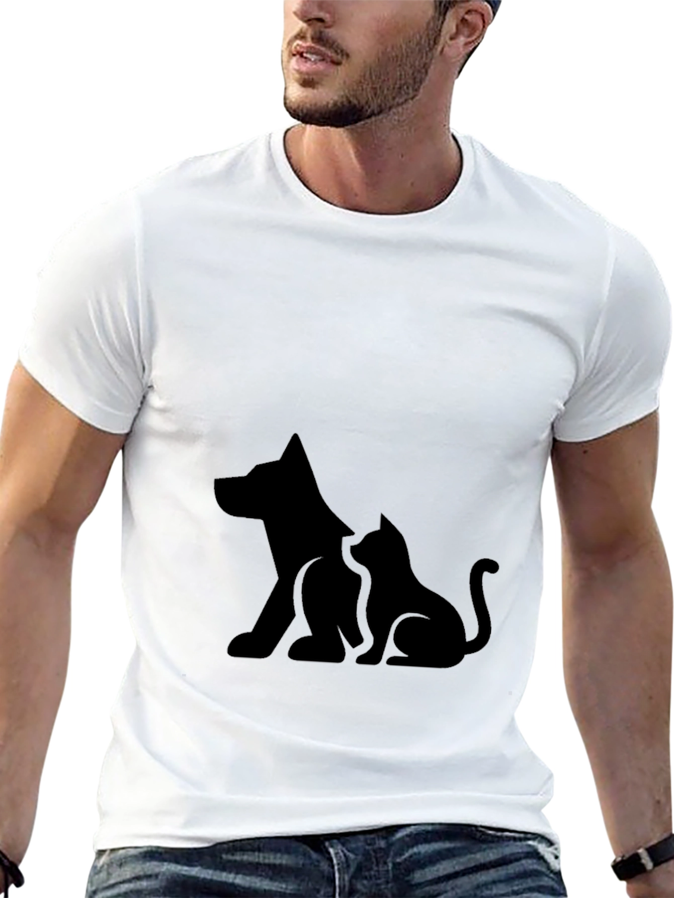 Dog and Cat Silhouette Graphic T-Shirt