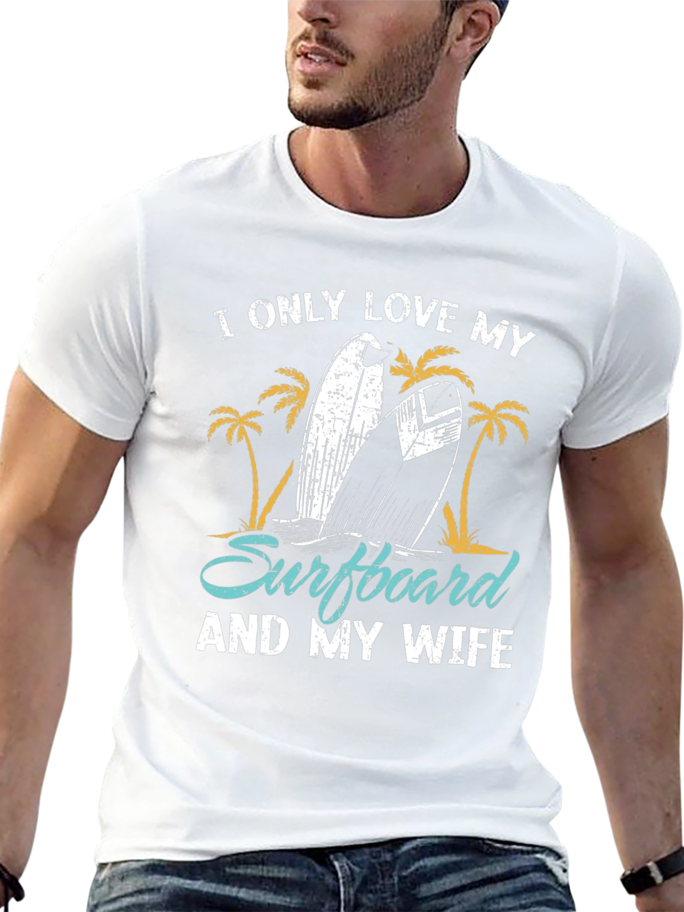 I Love My Surfboard and My Wife Black T-Shirt