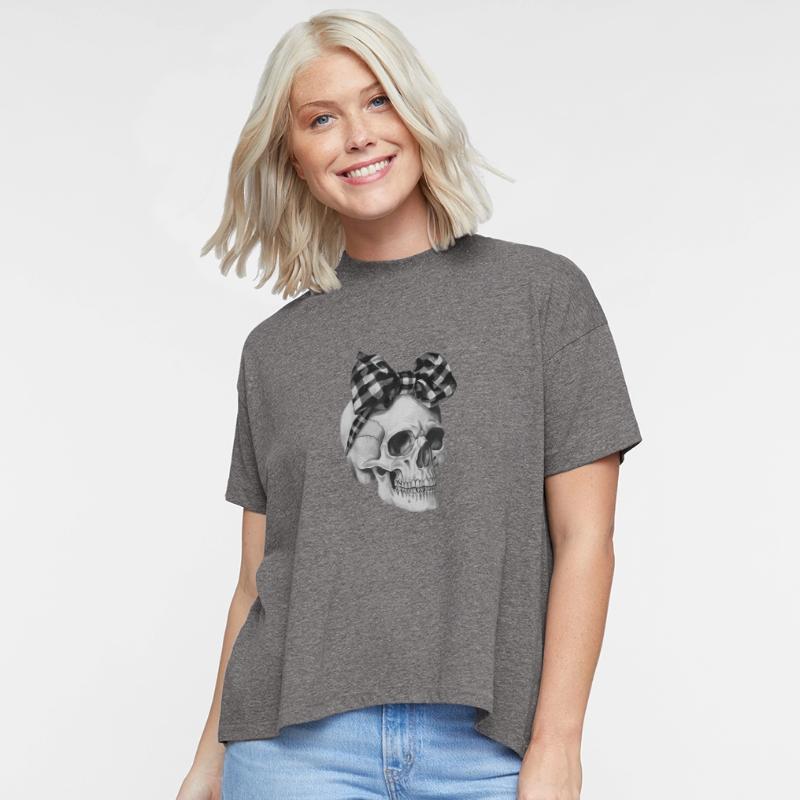 Skull Coquette Bow Halloween black and white check