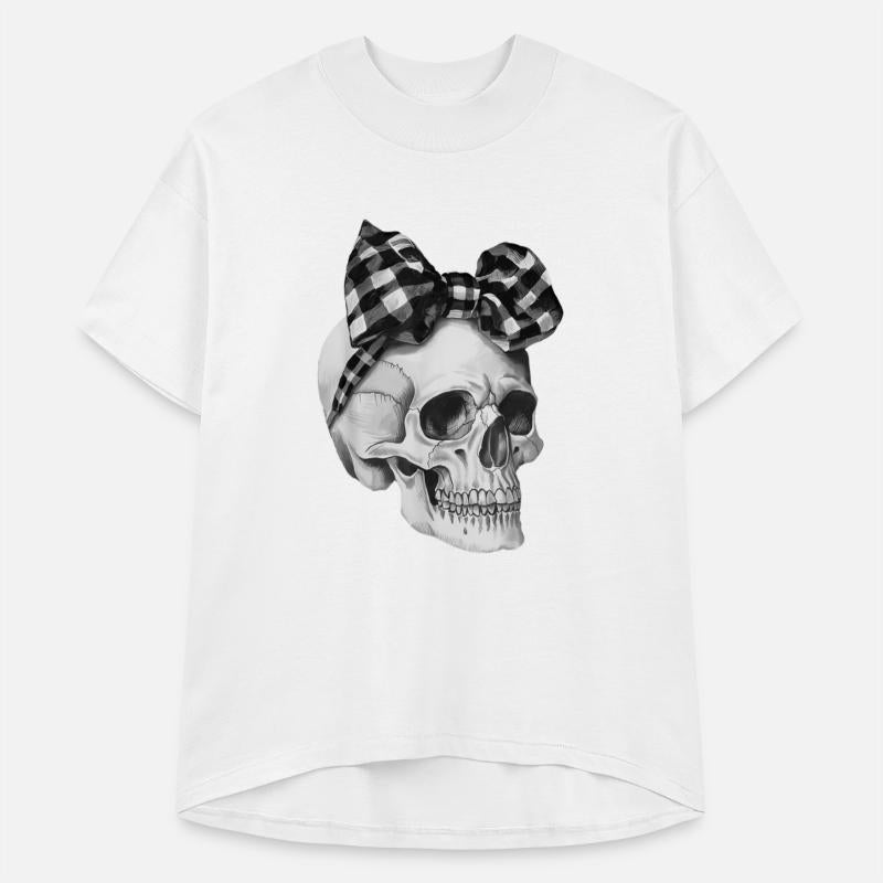 Skull Coquette Bow Halloween black and white check
