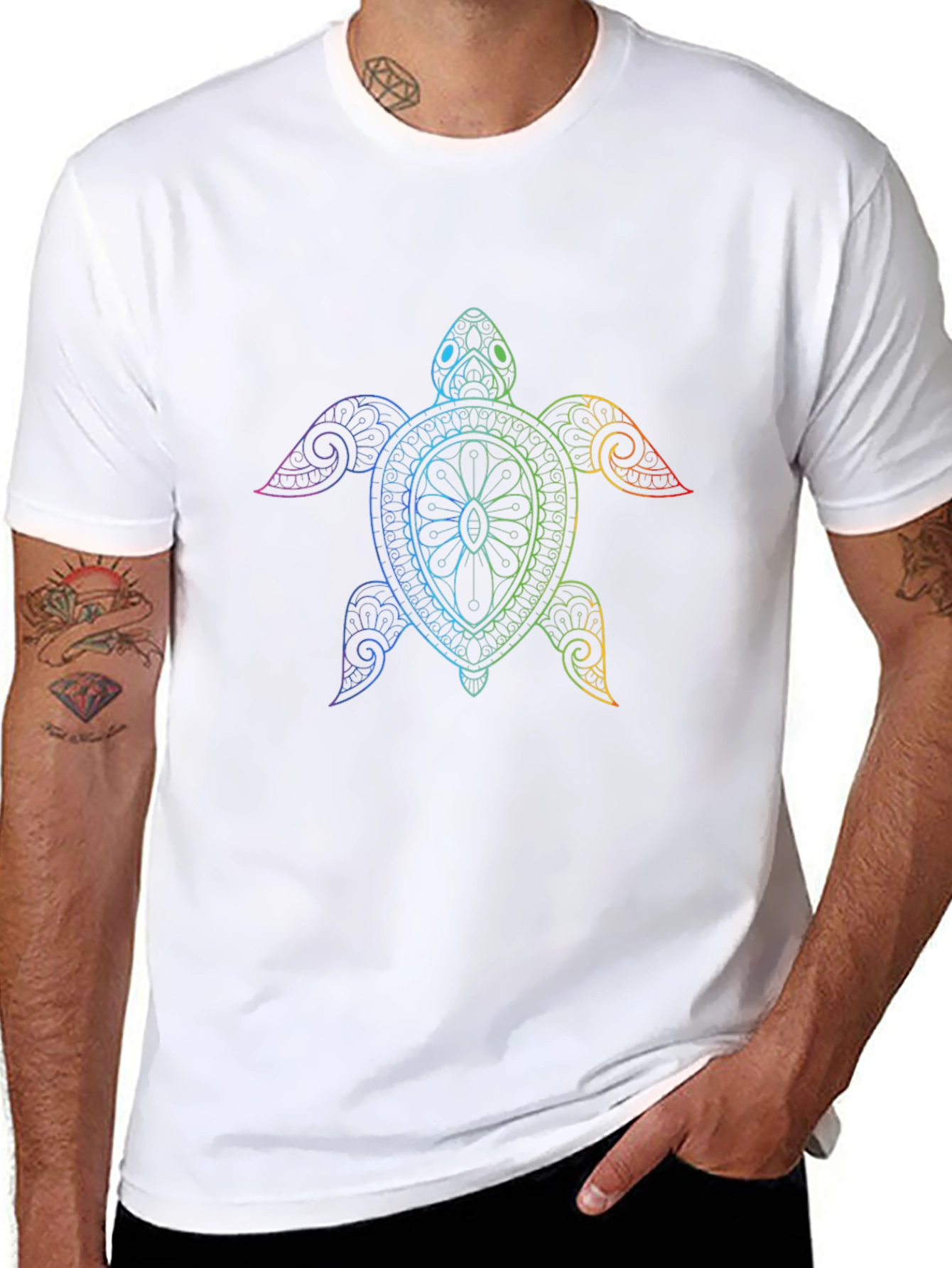 Rainbow Turtle Graphic Tee - Stylish Mens Black T-Shirt