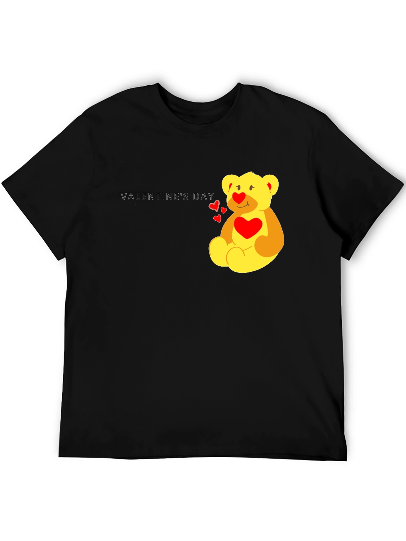 Valentines Day Teddy Bear Graphic Tee - Black