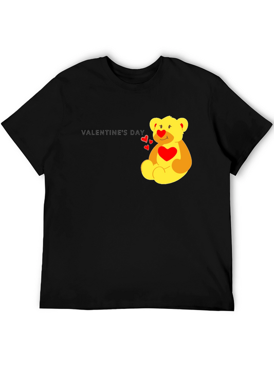 Valentines Day Teddy Bear Graphic Tee - Black