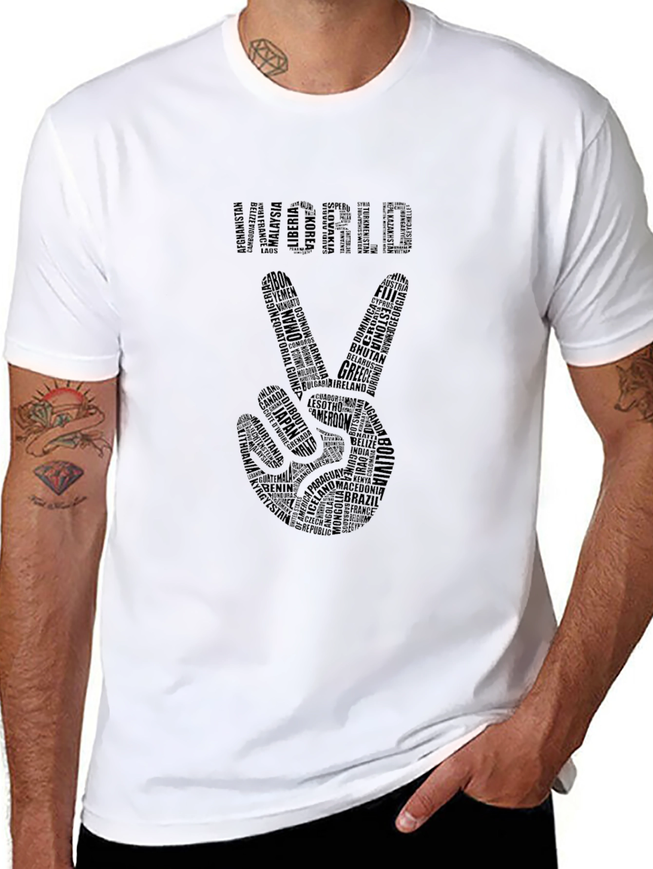 World Peace Sign T-Shirt - Country Names Design