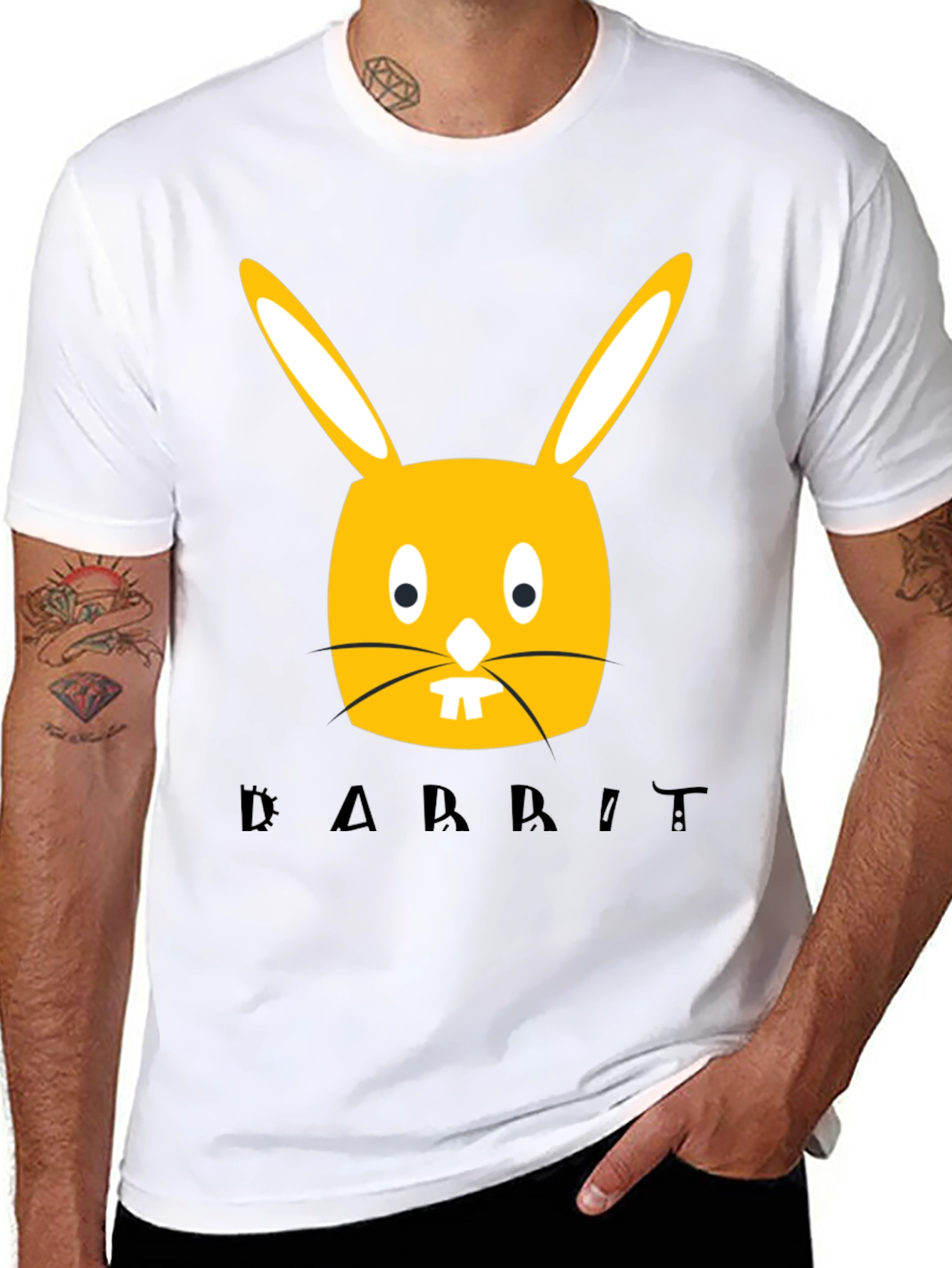 Black T-Shirt with Yellow Rabbit Graphic