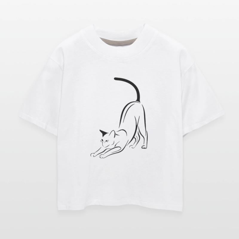 Stretching Cat Silhouette Tee Design