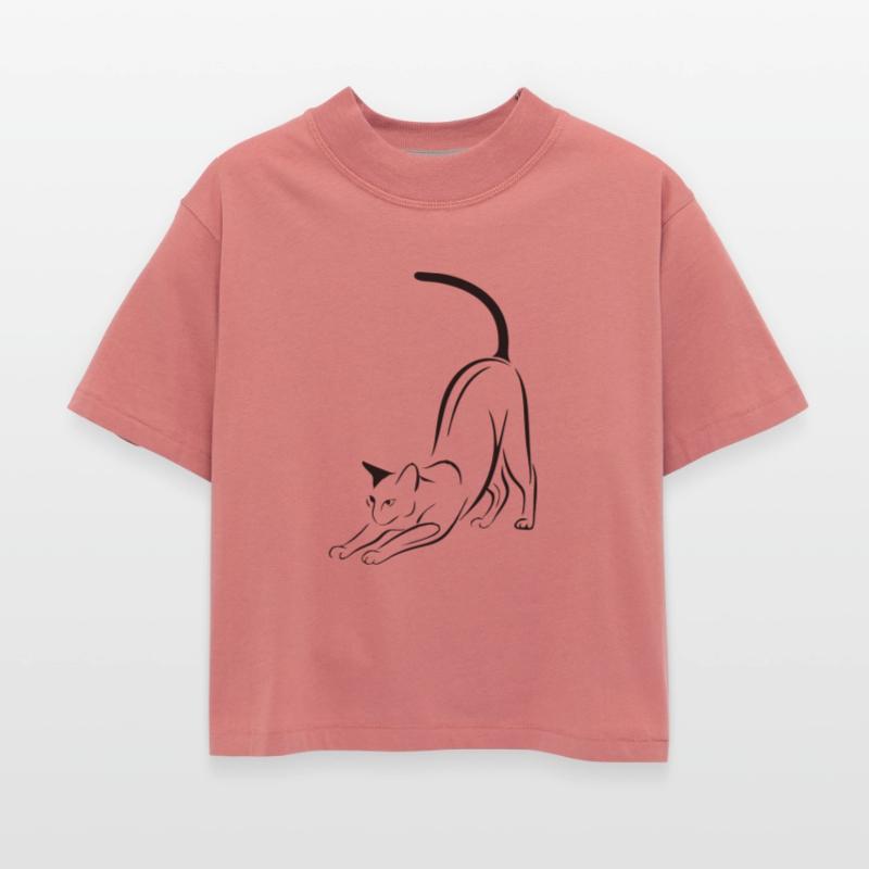 Stretching Cat Silhouette Tee Design