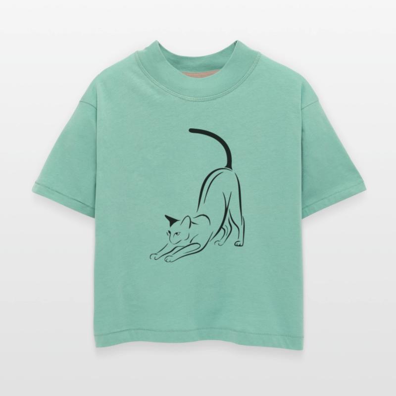 Stretching Cat Silhouette Tee Design