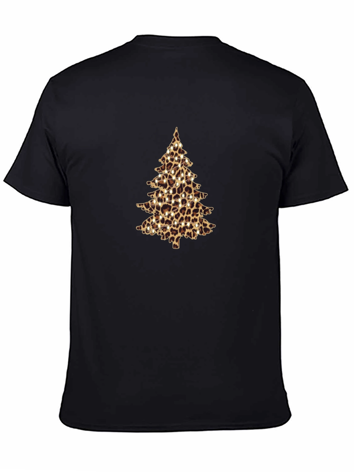 Leopard Print Christmas Tree Black T-Shirt