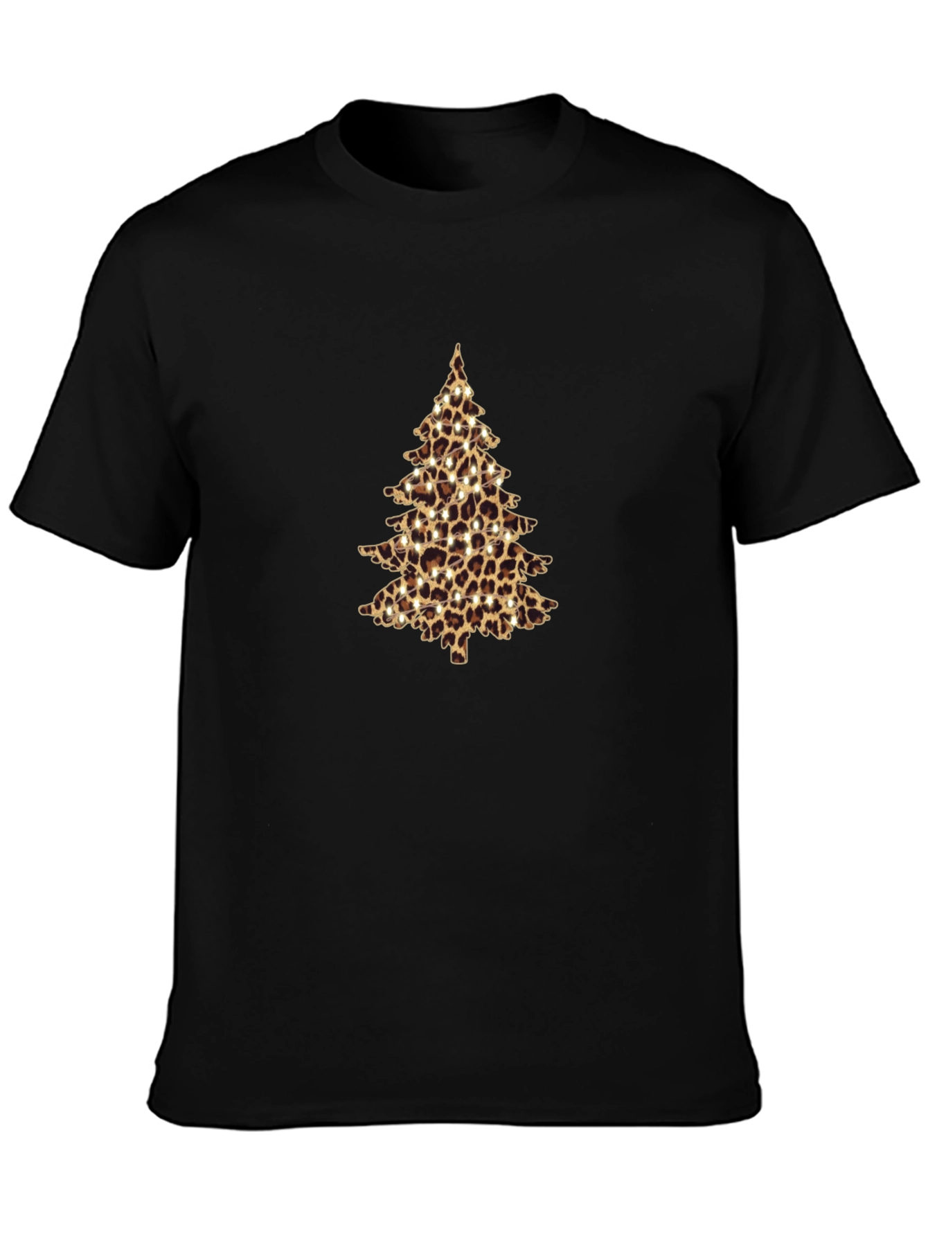 Leopard Print Christmas Tree Black T-Shirt