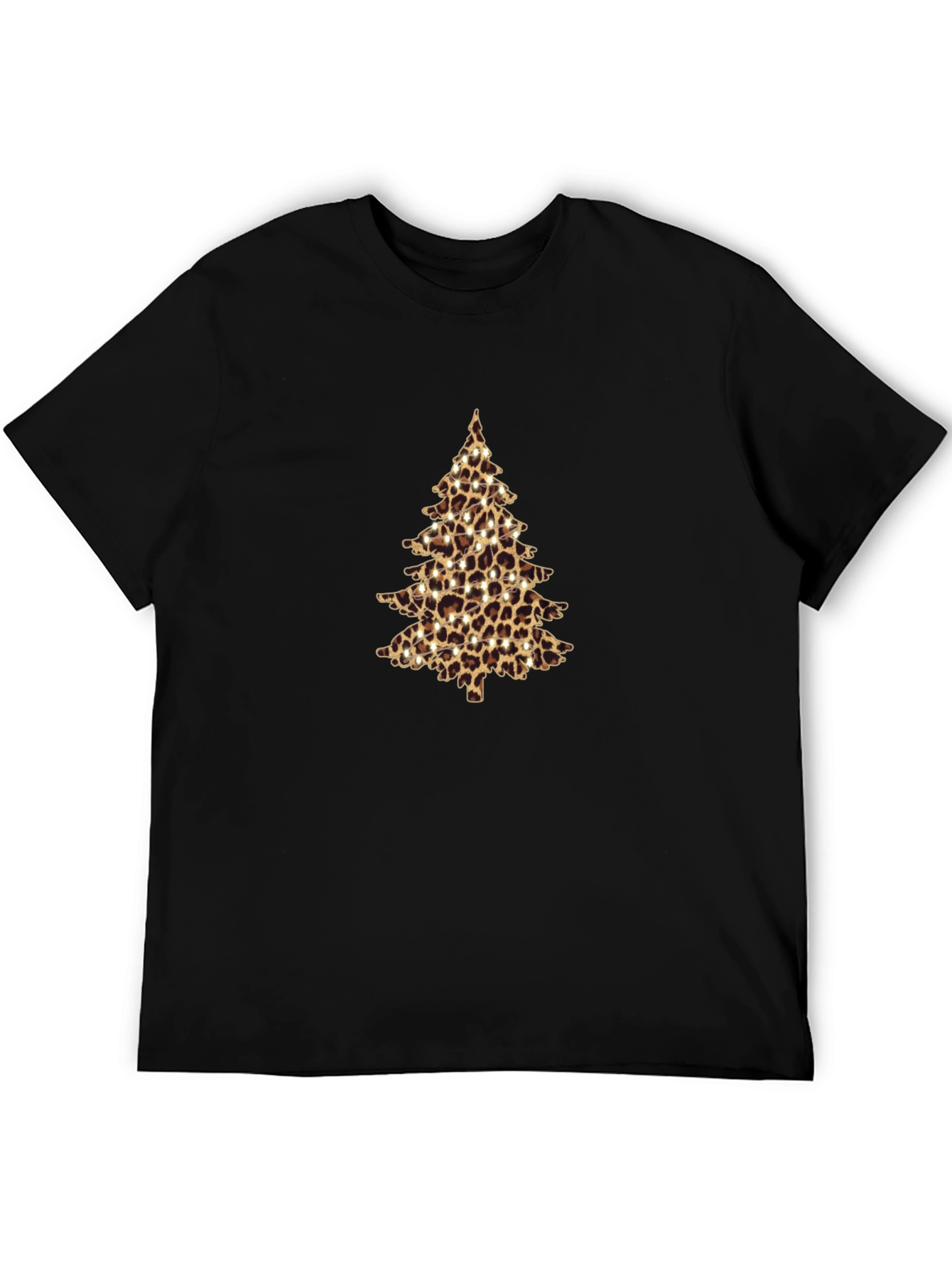 Leopard Print Christmas Tree Black T-Shirt