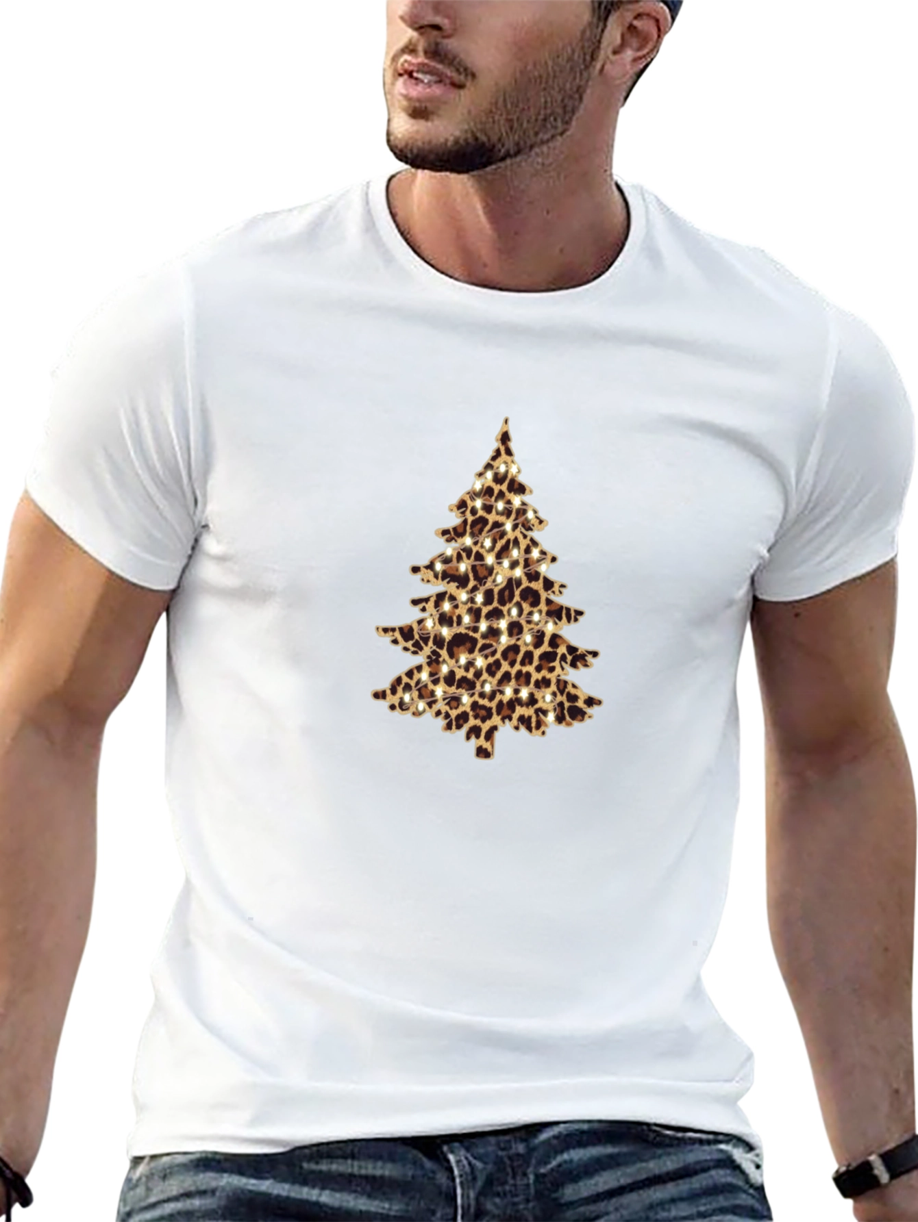 Leopard Print Christmas Tree Black T-Shirt