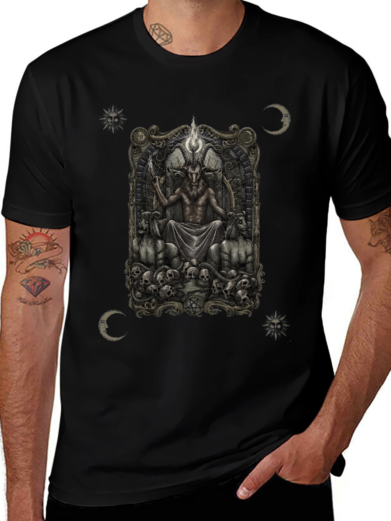 Baphomet Throne Graphic Tee - Dark Occult Style