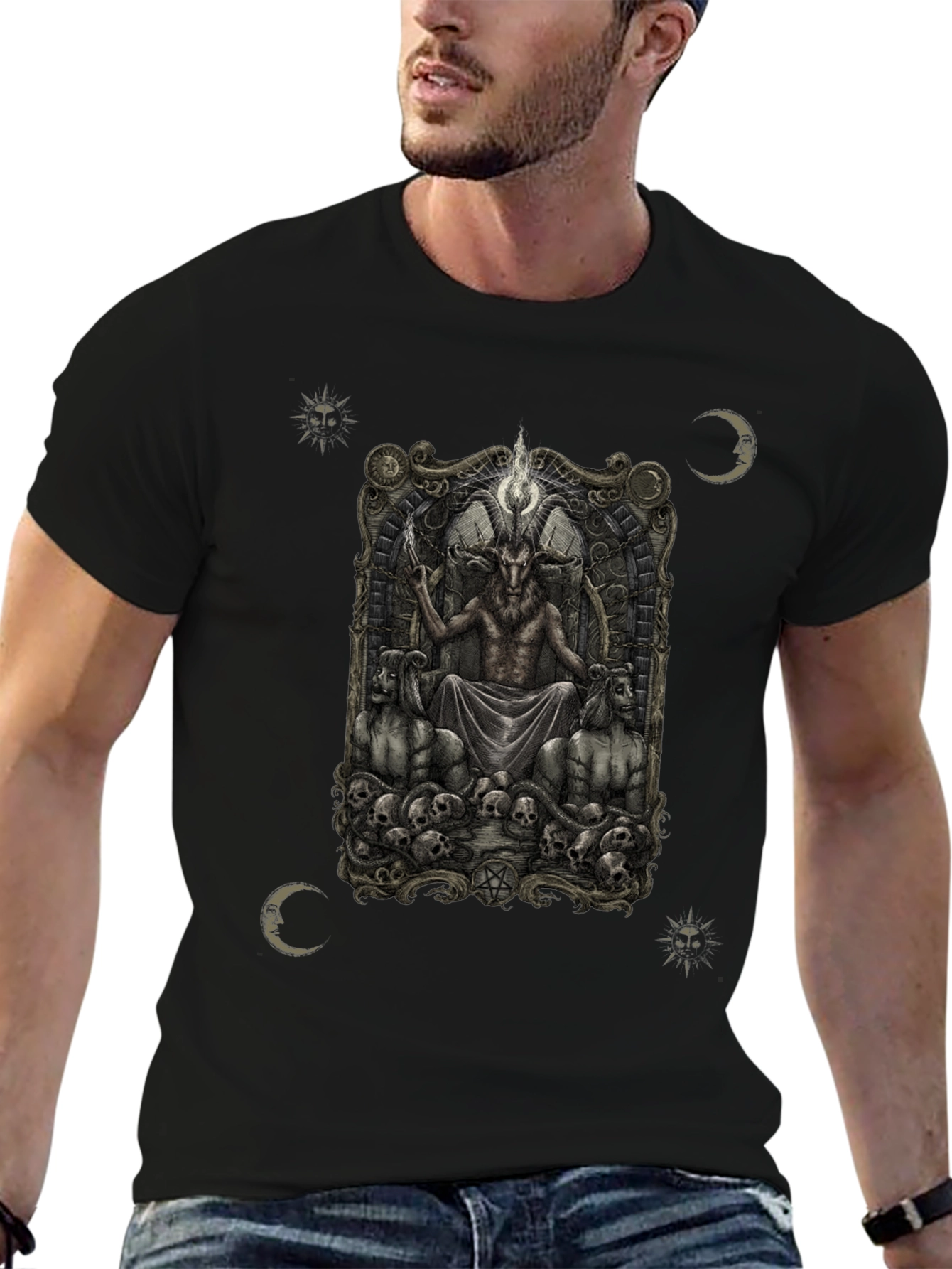 Baphomet Throne Graphic Tee - Dark Occult Style