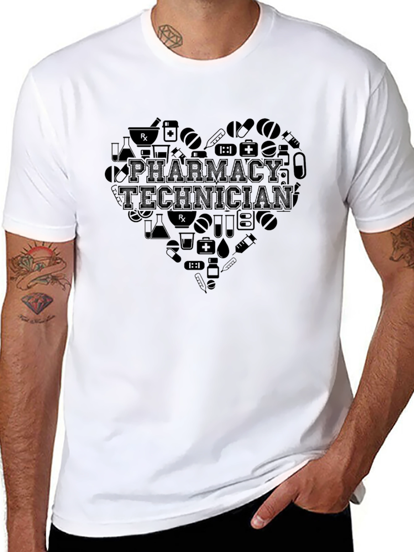 Pharmacy Technician Heart T-Shirt - Black