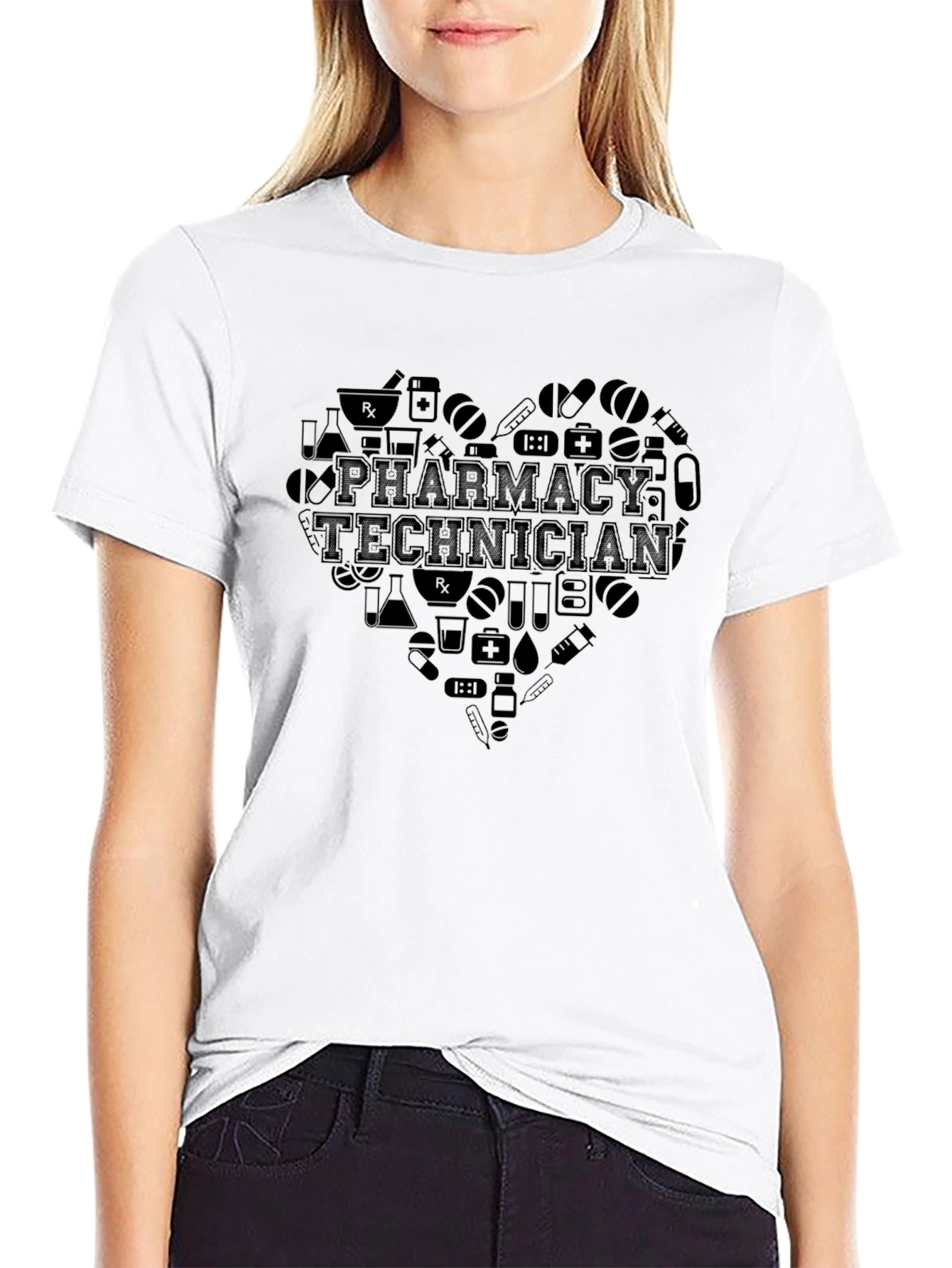 Pharmacy Technician Heart T-Shirt - Black