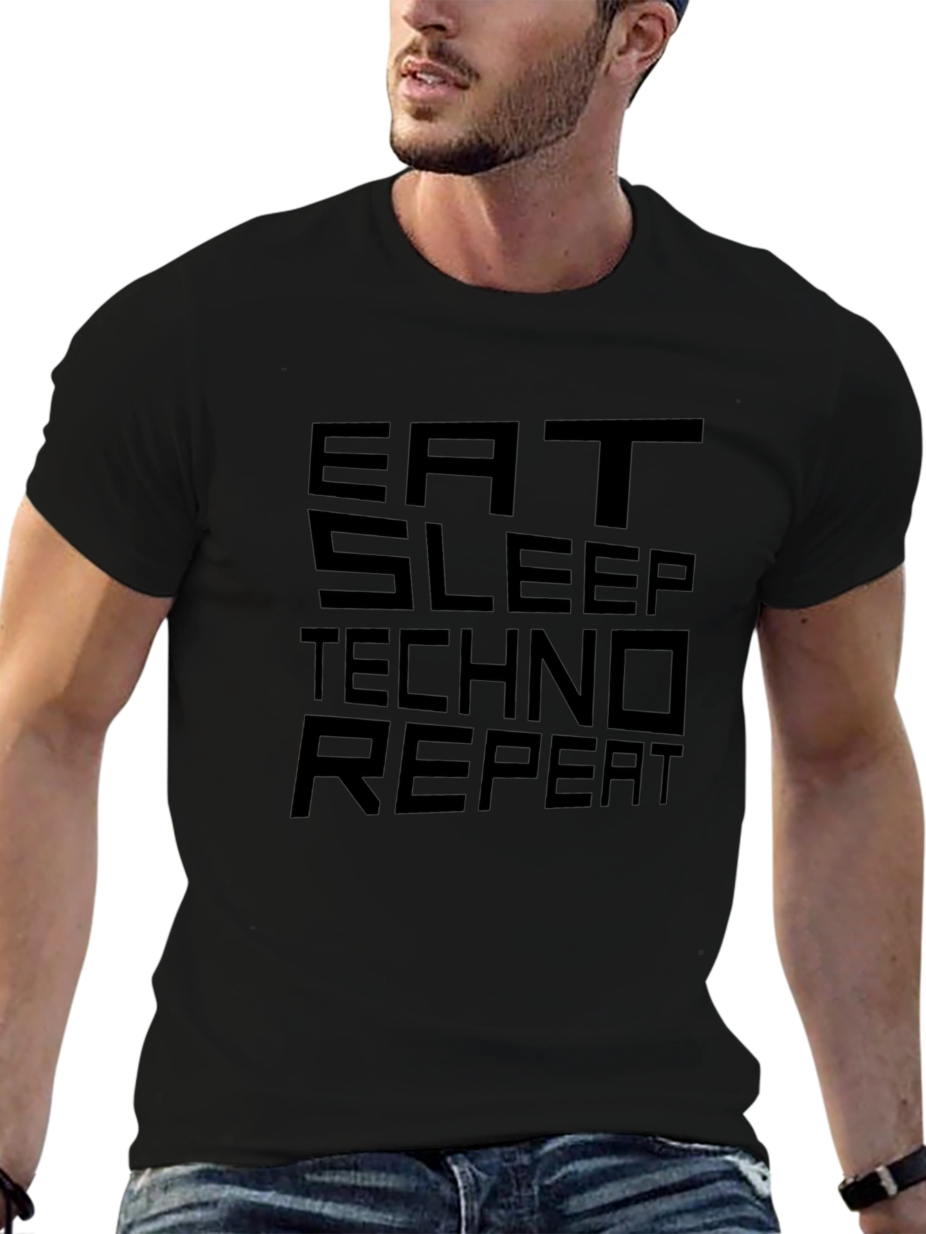 Eat Sleep Techno Repeat Black Graphic Tee