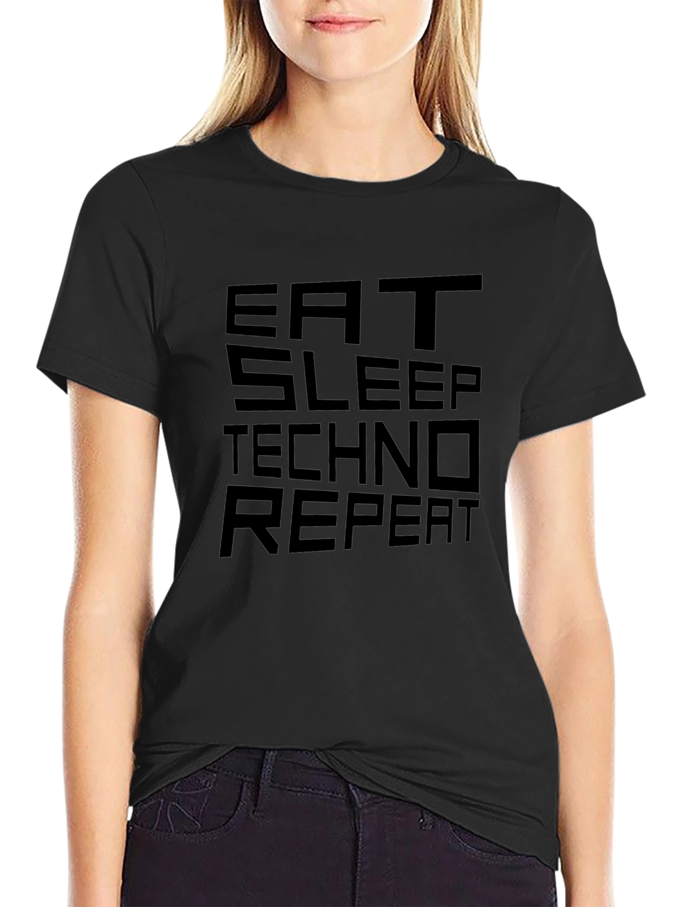 Eat Sleep Techno Repeat Black Graphic Tee