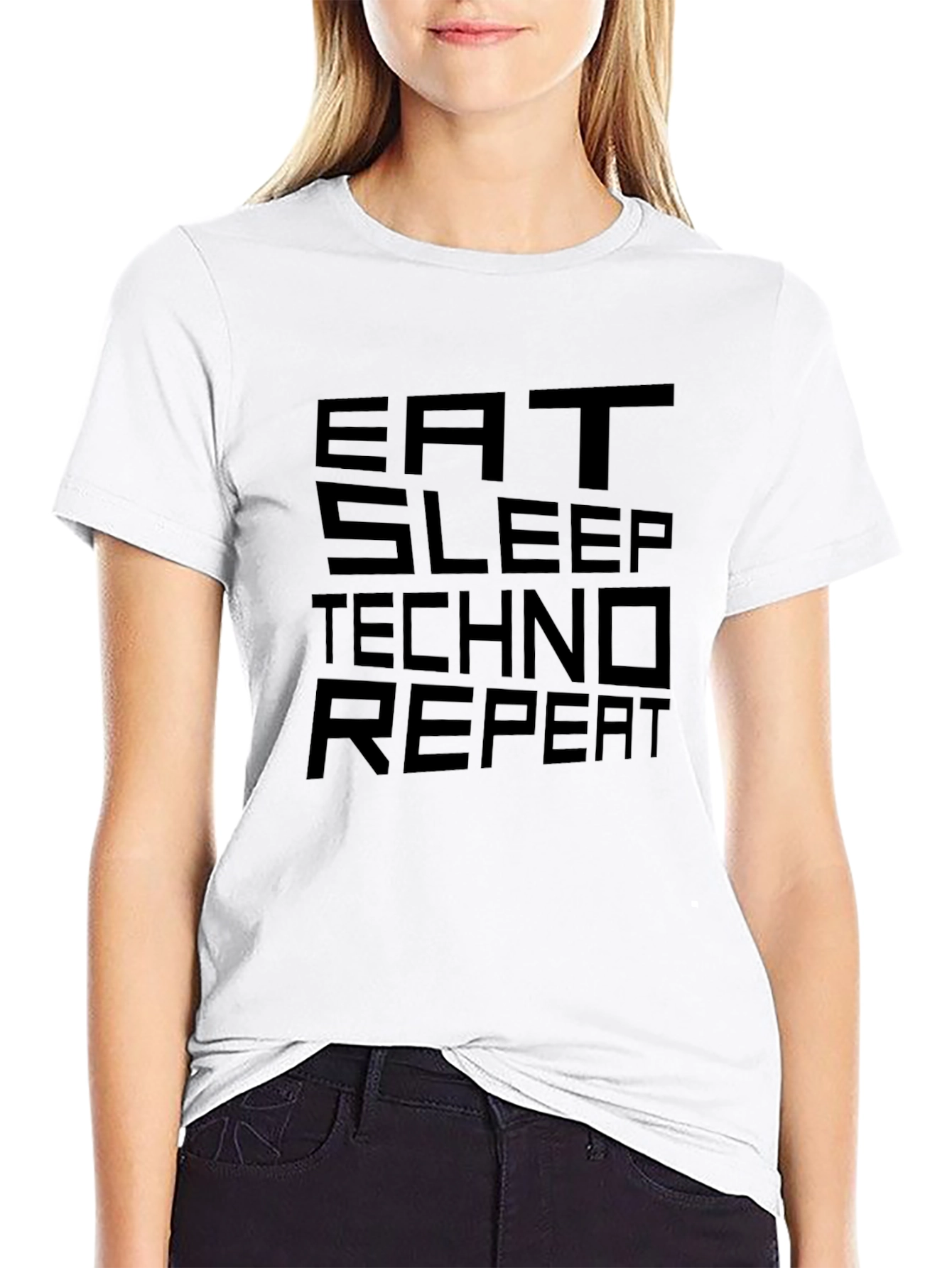 Eat Sleep Techno Repeat Black Graphic Tee