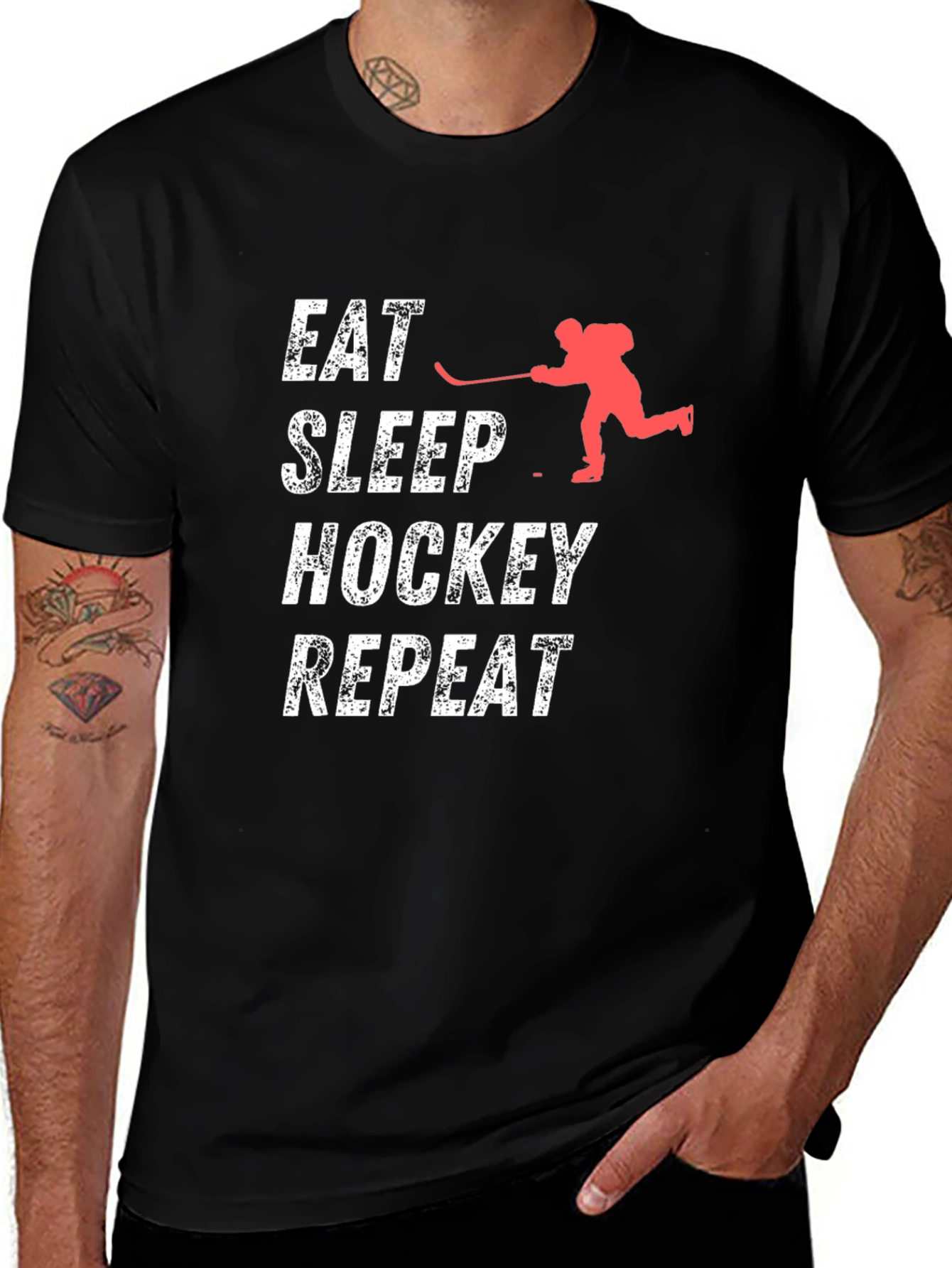 Eat Sleep Hockey Repeat Black T-Shirt