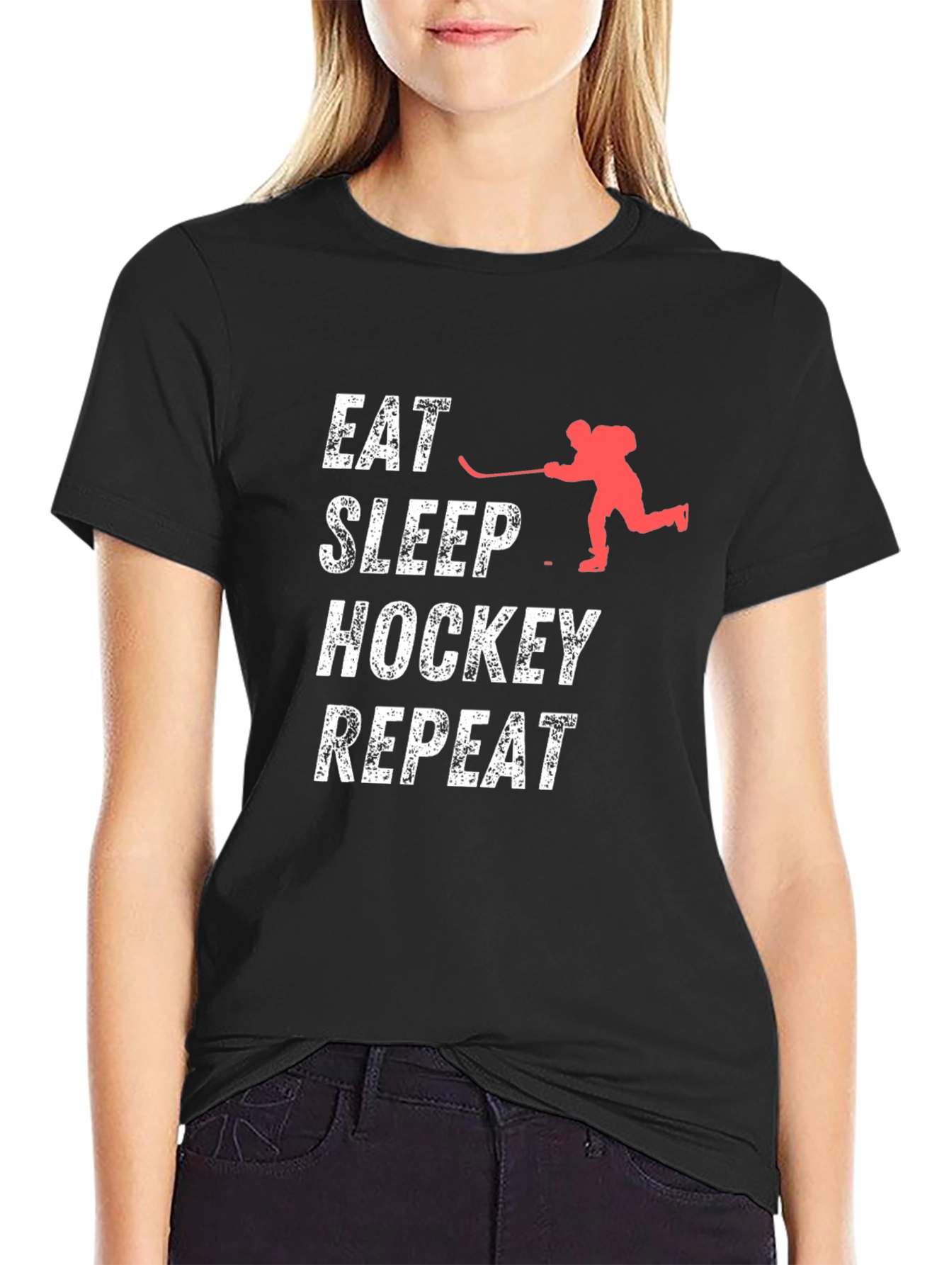 Eat Sleep Hockey Repeat Black T-Shirt