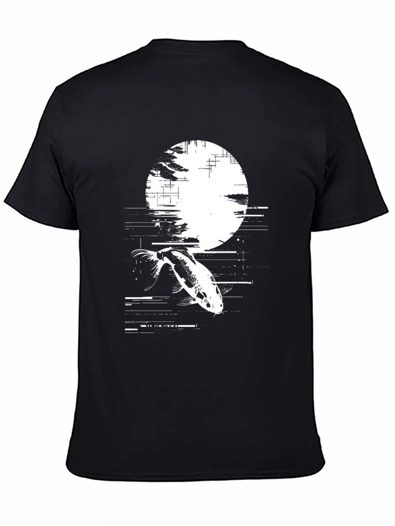 Koi Fish Glitch Black T-Shirt - Unique Graphic Tee