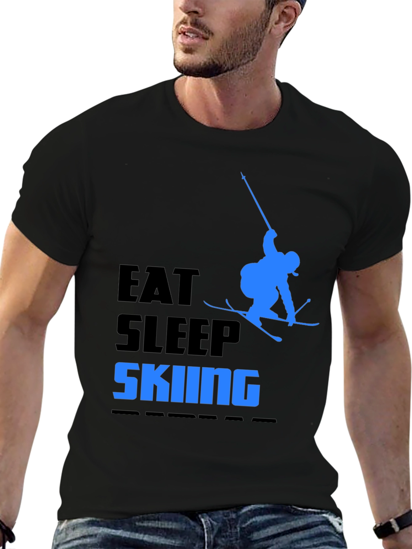 Eat Sleep Skiing Black T-Shirt