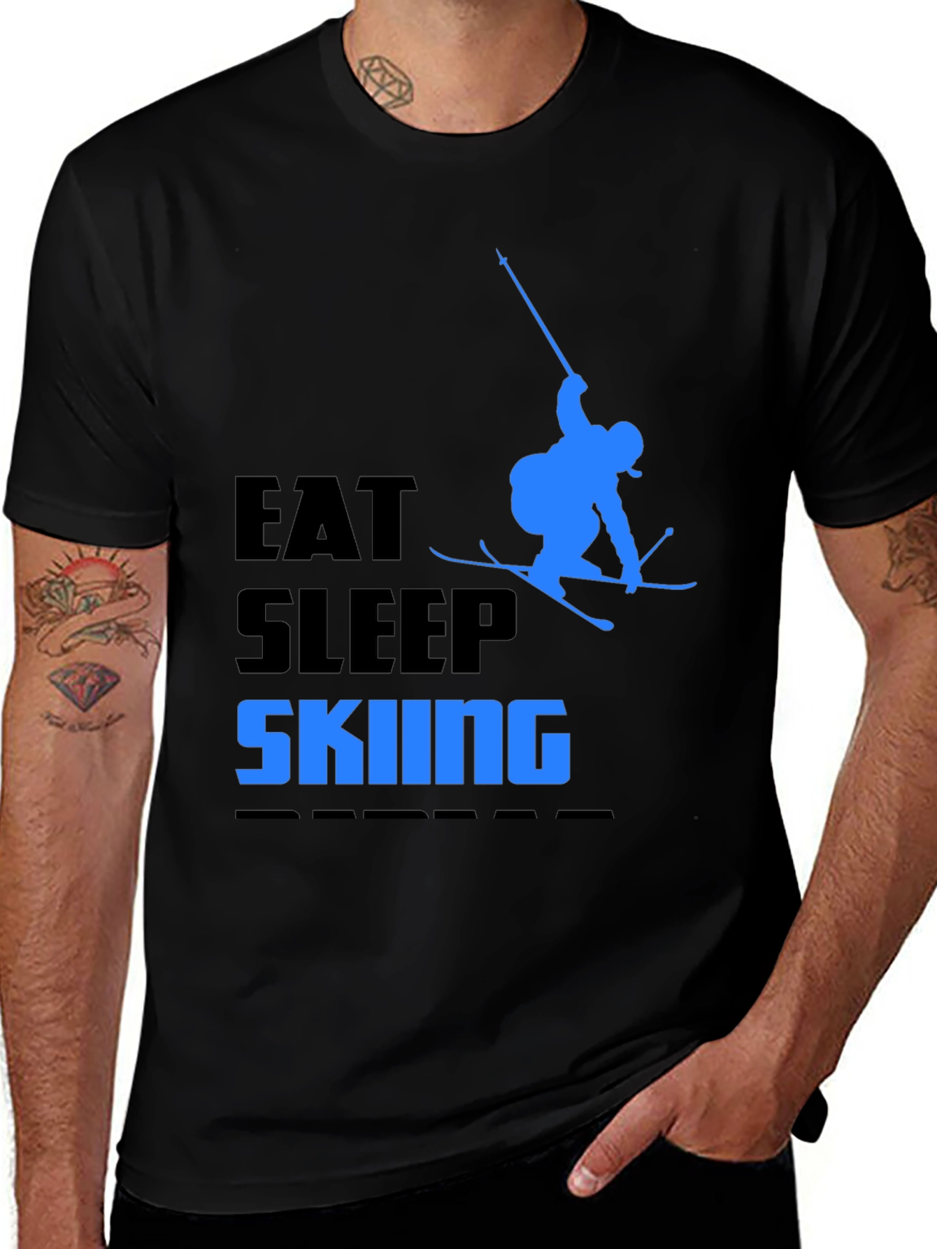 Eat Sleep Skiing Black T-Shirt