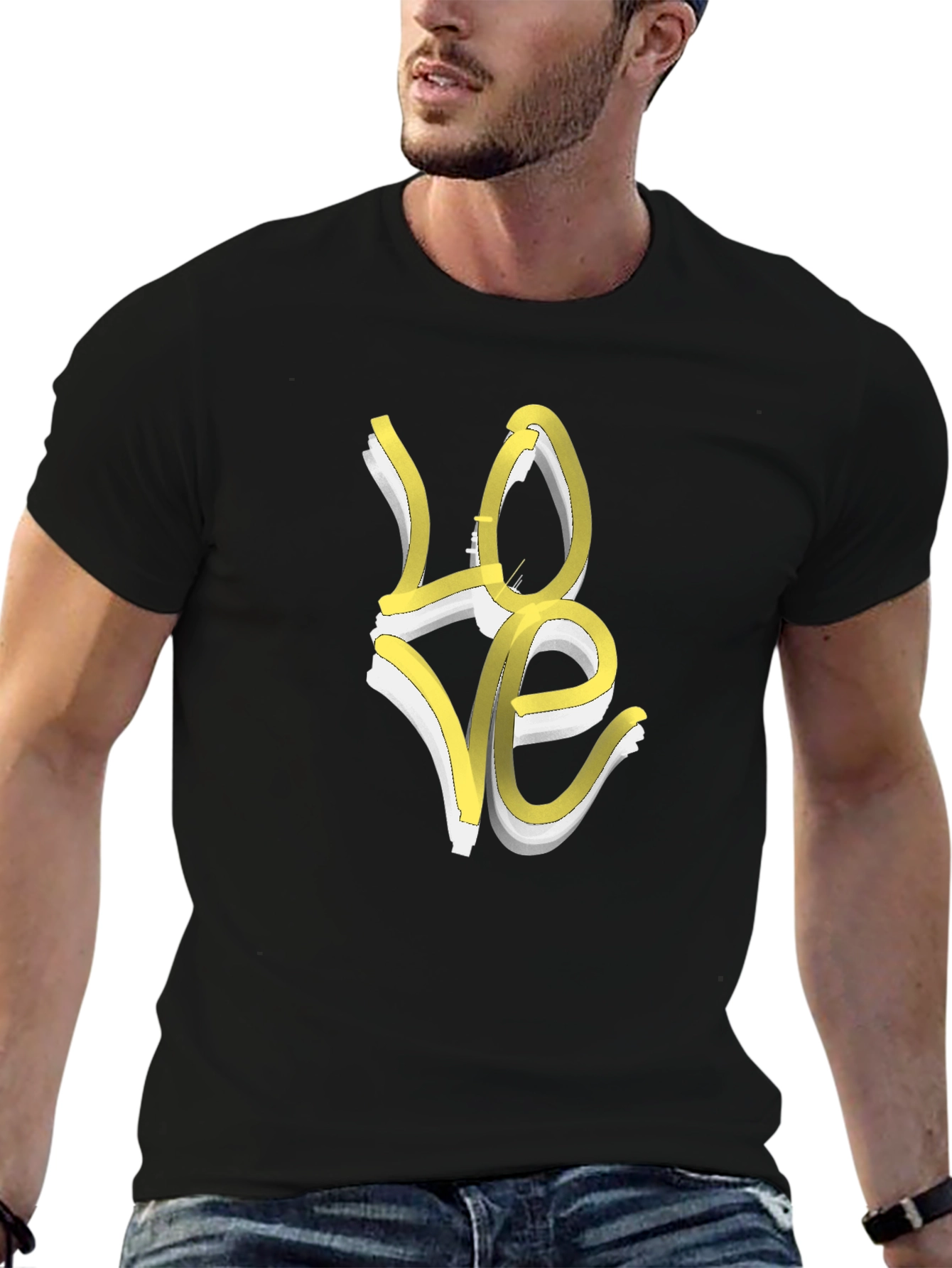 Love T-Shirt - Artistic Yellow & White Graphic