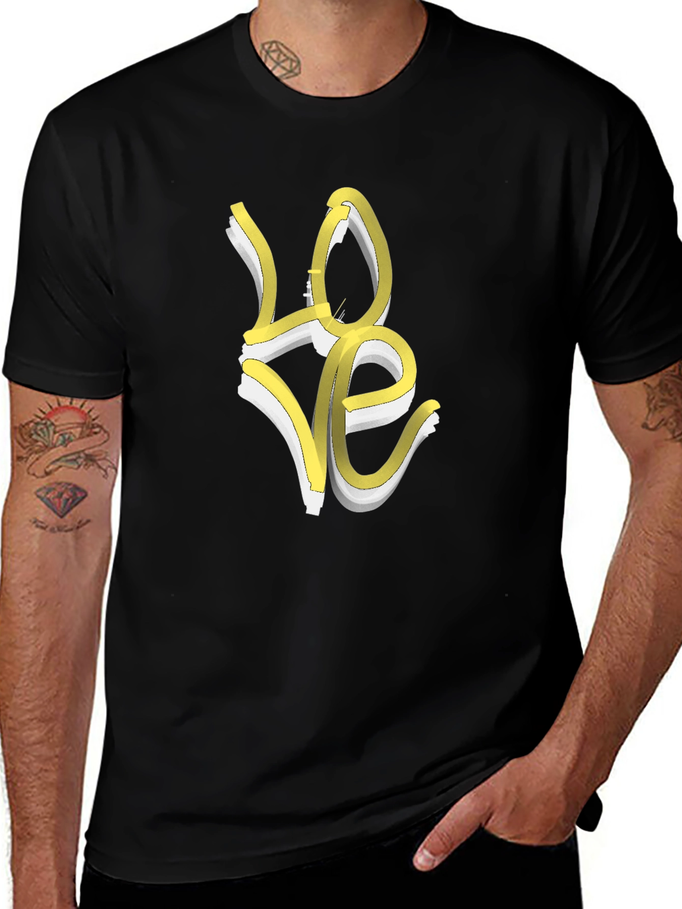 Love T-Shirt - Artistic Yellow & White Graphic