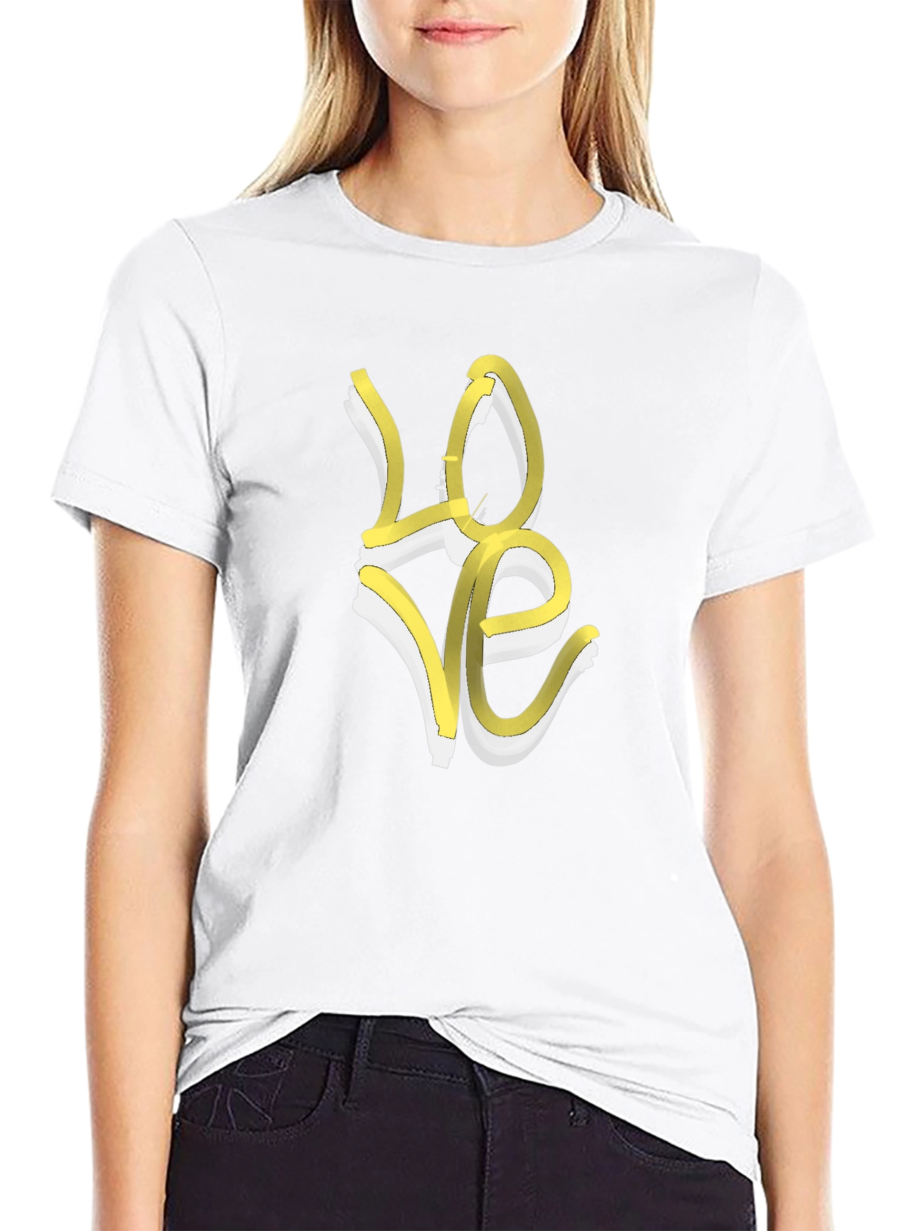 Love T-Shirt - Artistic Yellow & White Graphic