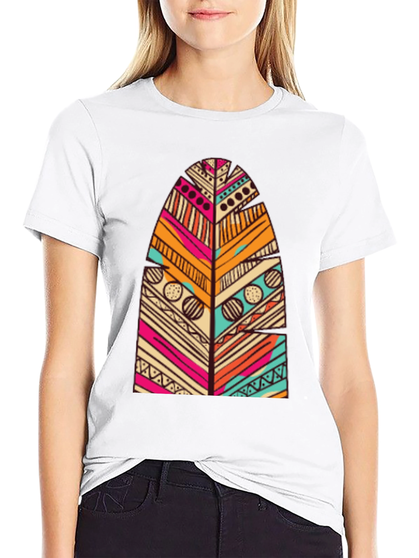 Tribal Feather Print Black T-Shirt