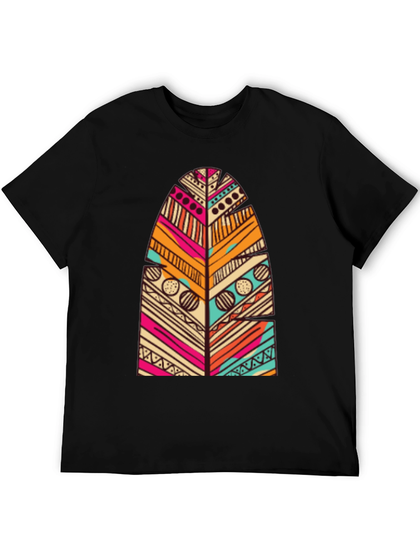Tribal Feather Print Black T-Shirt