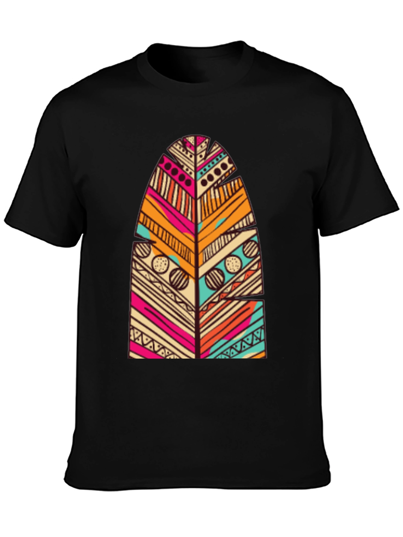 Tribal Feather Print Black T-Shirt