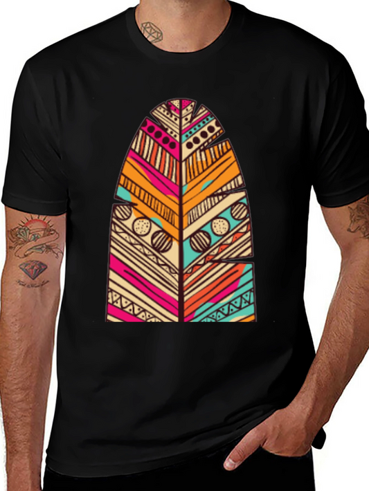 Tribal Feather Print Black T-Shirt