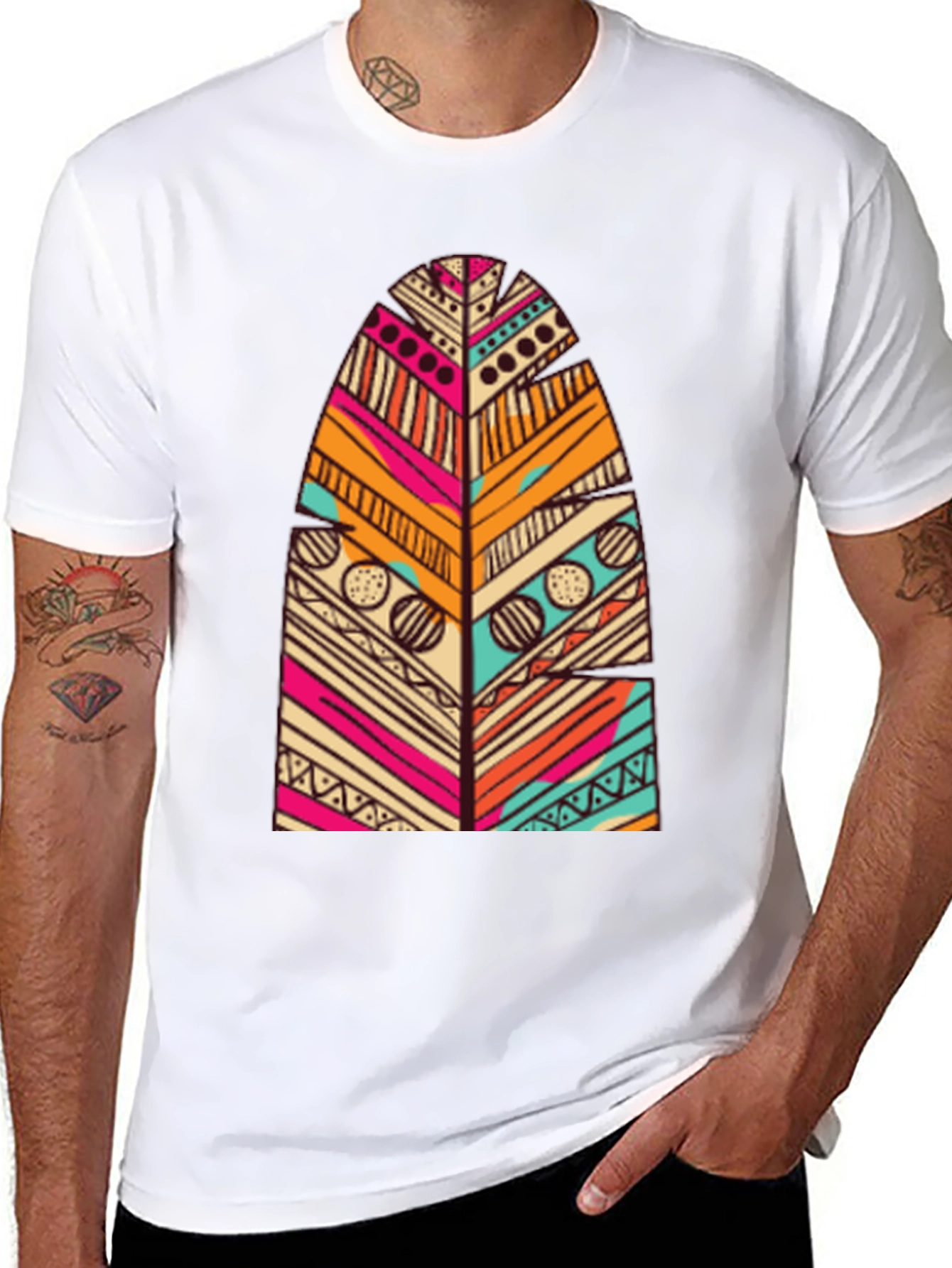 Tribal Feather Print Black T-Shirt