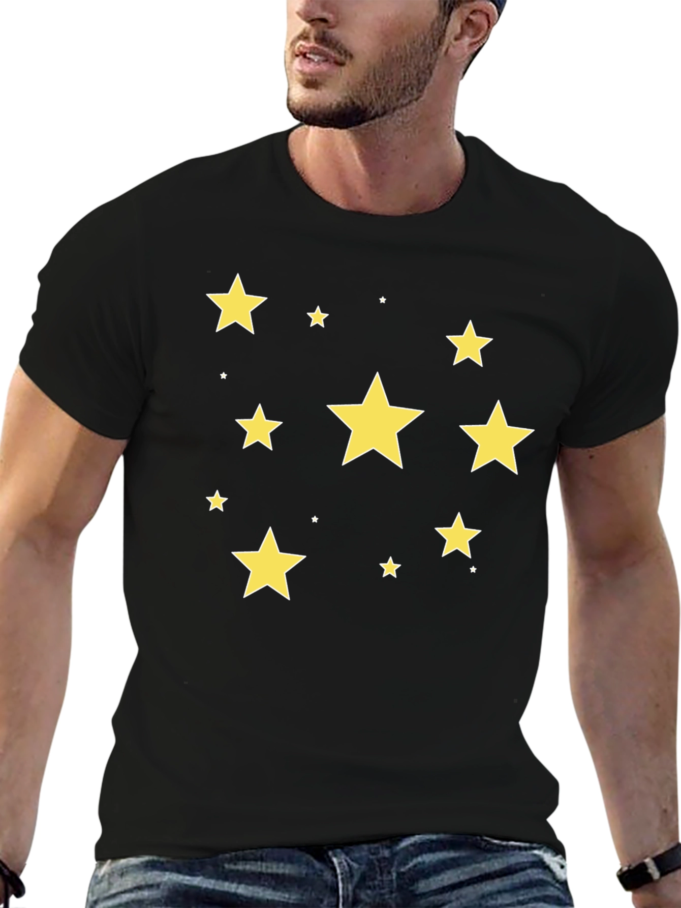 Starry Night T-Shirt - Black Cotton Crew Neck