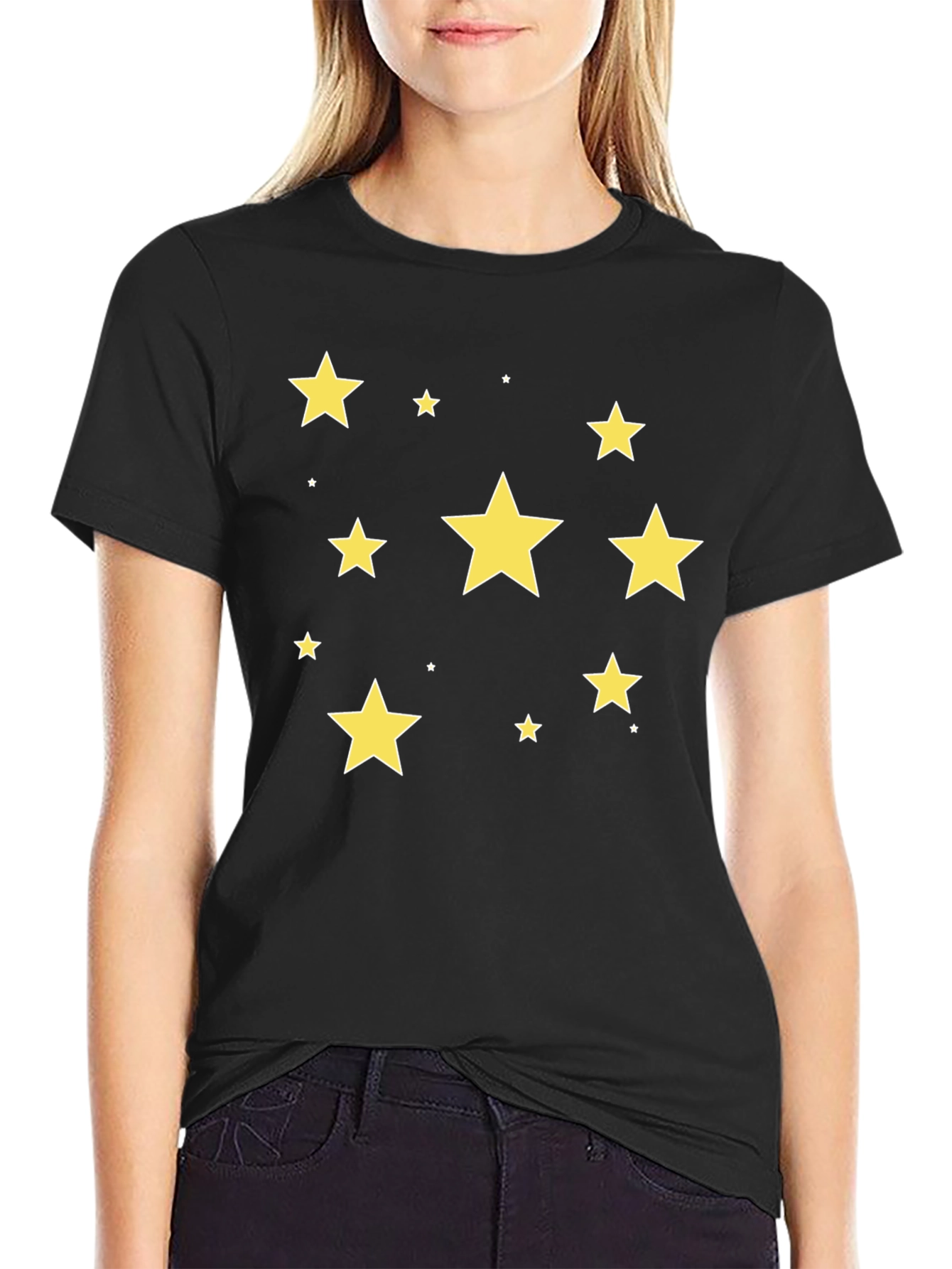 Starry Night T-Shirt - Black Cotton Crew Neck