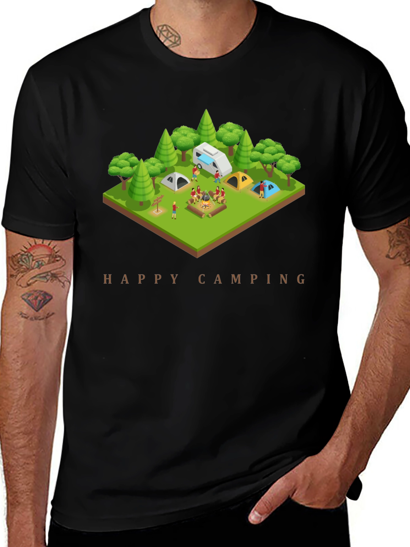 Happy Camping Black T-Shirt