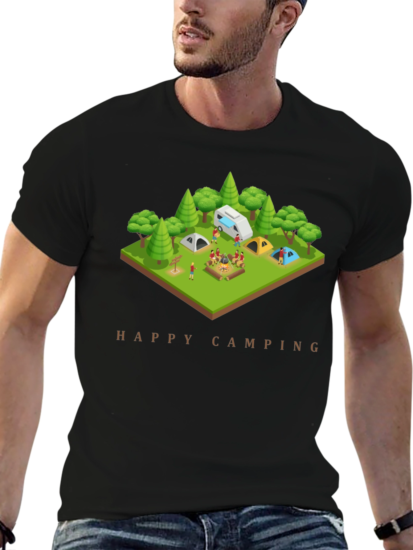 Happy Camping Black T-Shirt