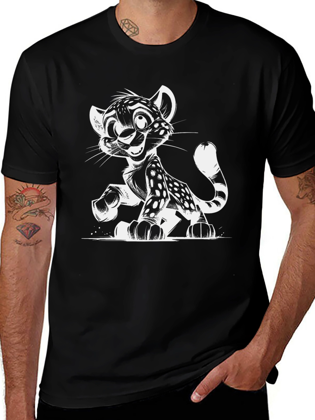 Cartoon Cheetah Graphic T-Shirt