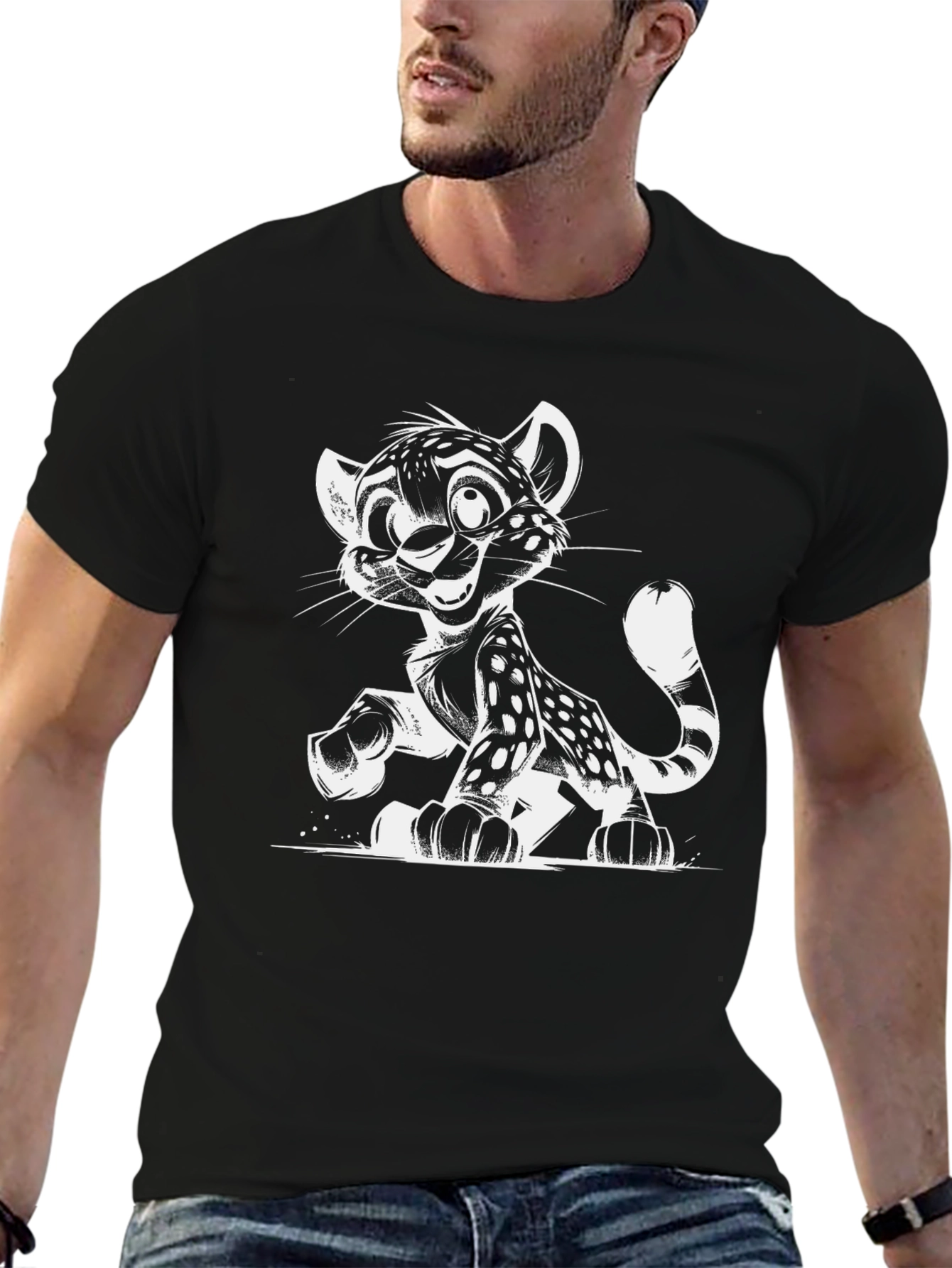 Cartoon Cheetah Graphic T-Shirt