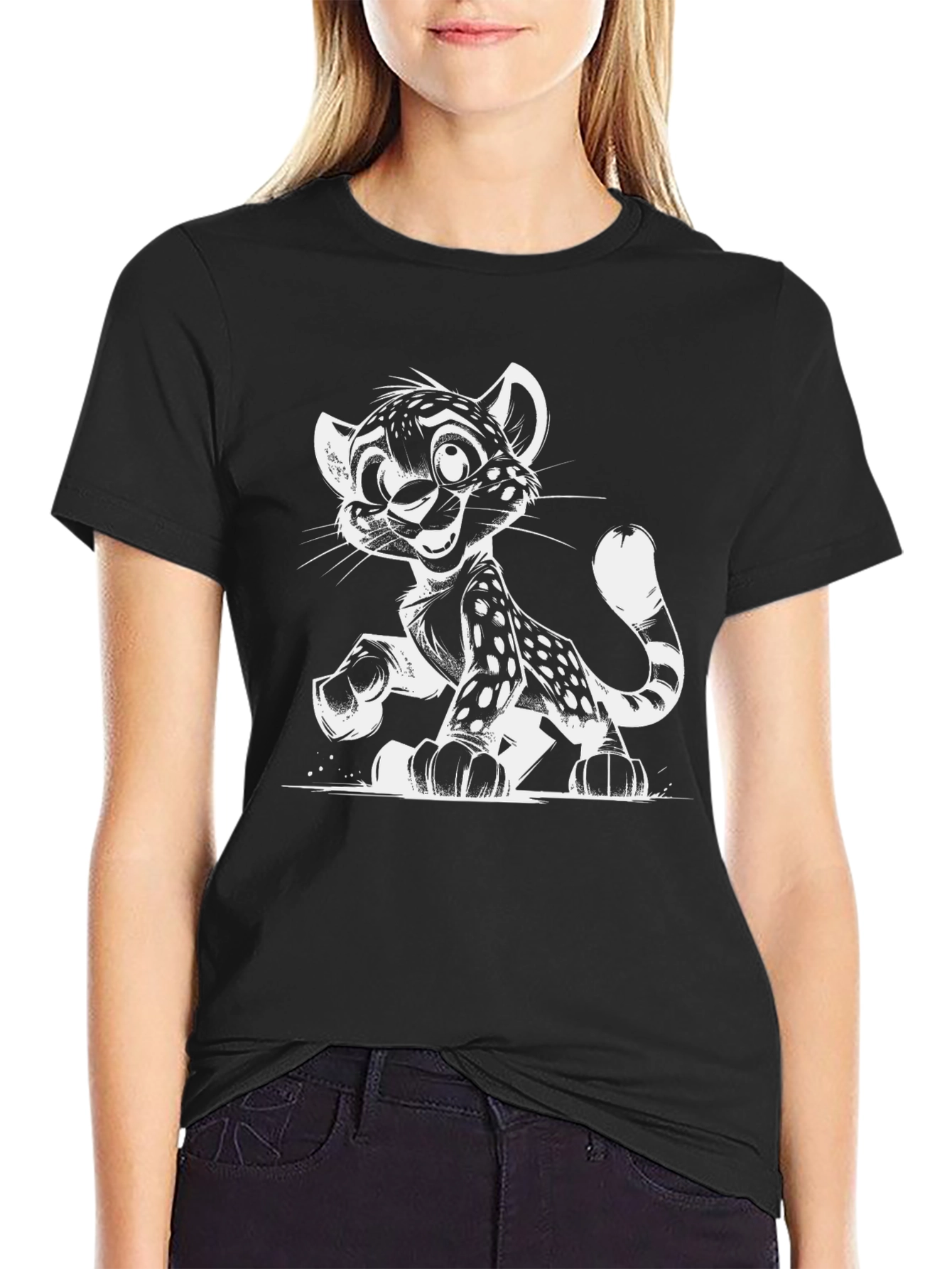 Cartoon Cheetah Graphic T-Shirt