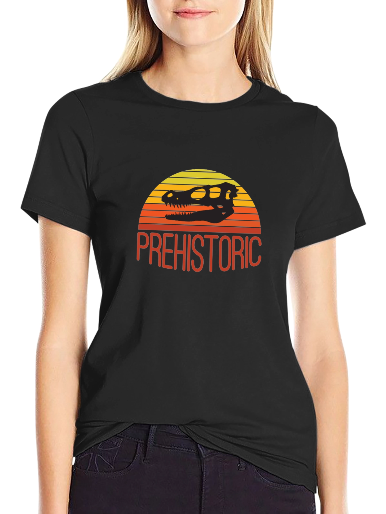 Prehistoric Dinosaur Skull Sunset T-Shirt